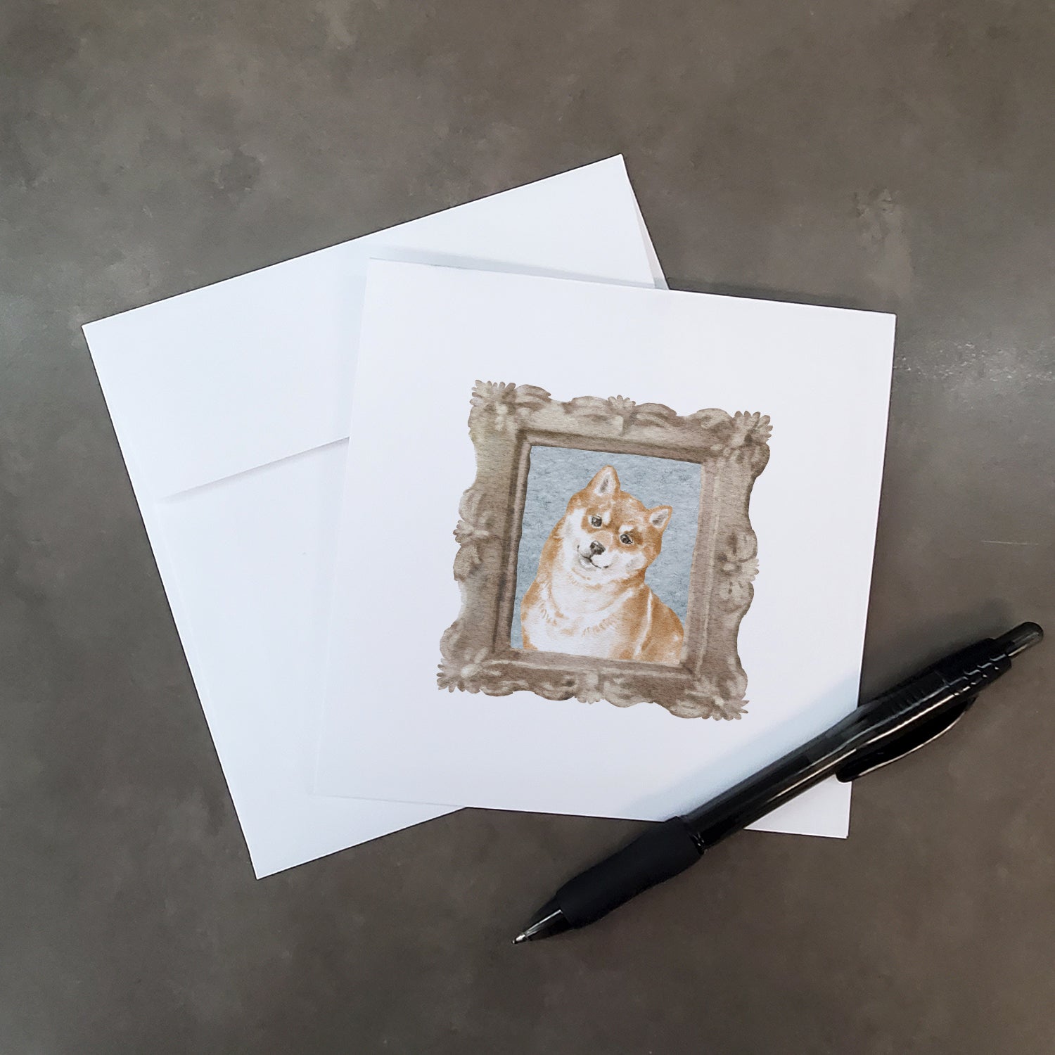 Buy this Shiba Inu Red Head Tilt Square Greeting Cards and Envelopes Pack of 8