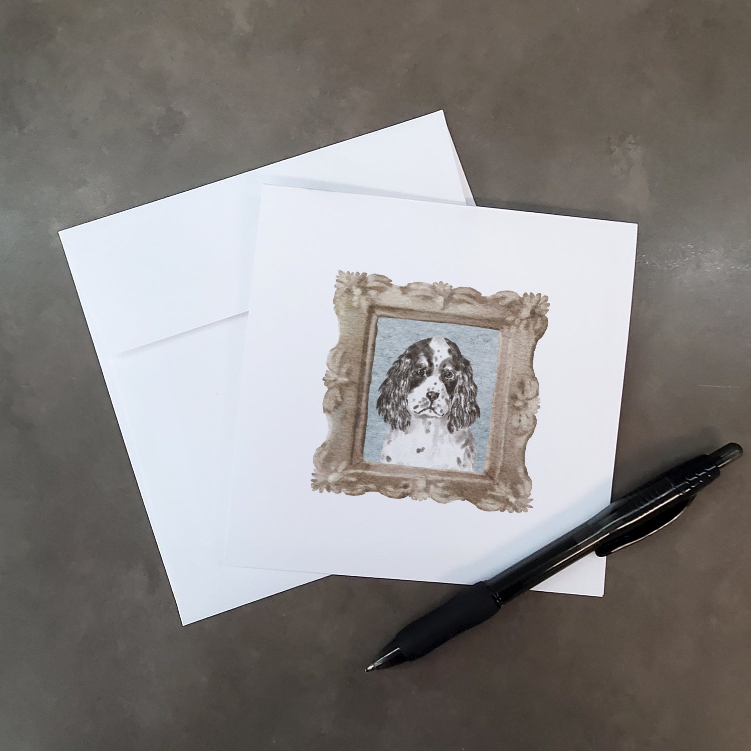 Buy this English Springer Spaniel Black White Puppy Square Greeting Cards and Envelopes Pack of 8