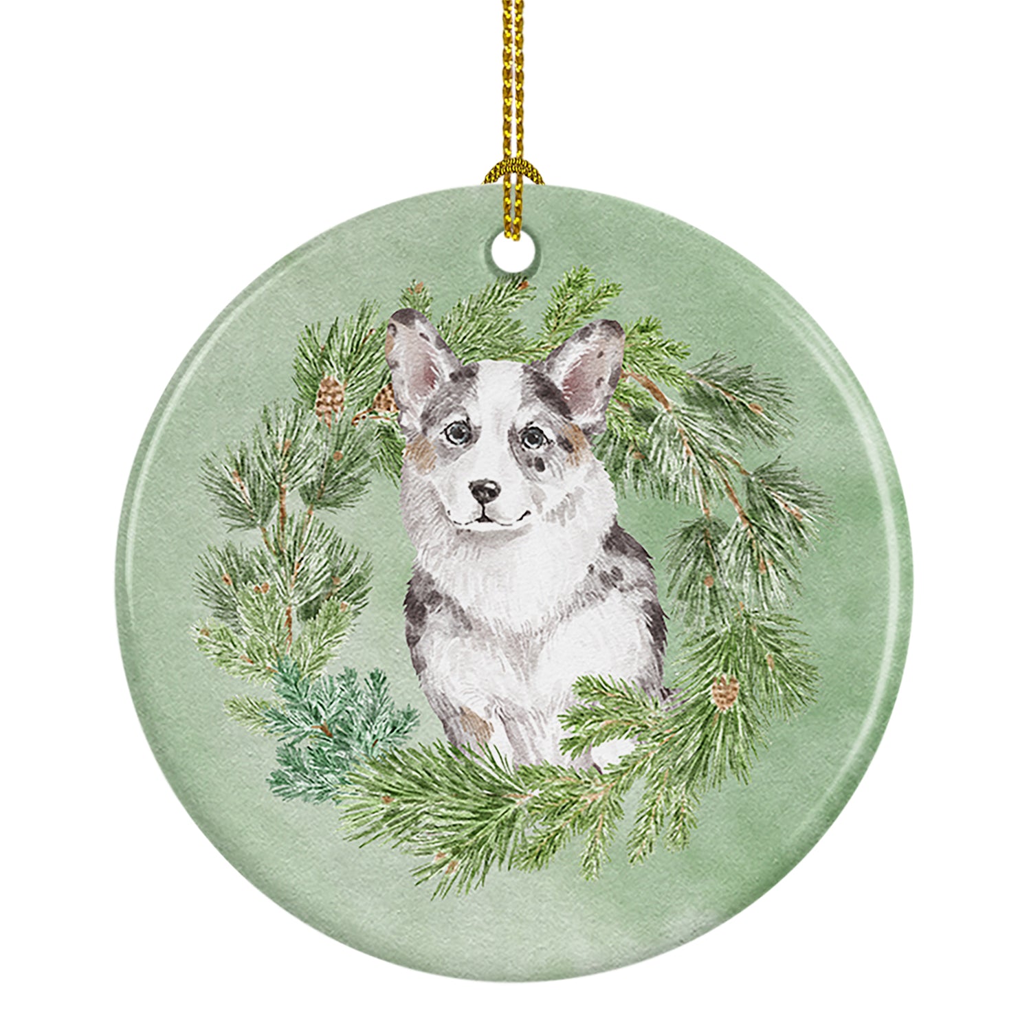 Buy this Corgi Blue Merle Christmas Wreath Ceramic Ornament
