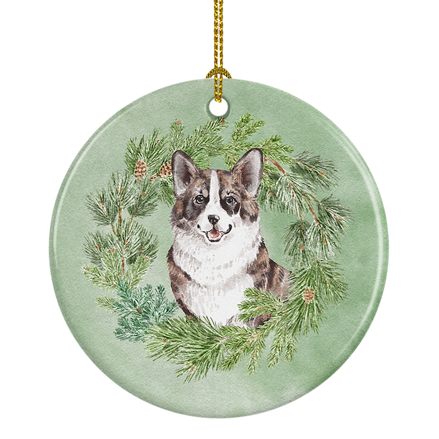 Buy this Corgi Brindle Christmas Wreath Ceramic Ornament