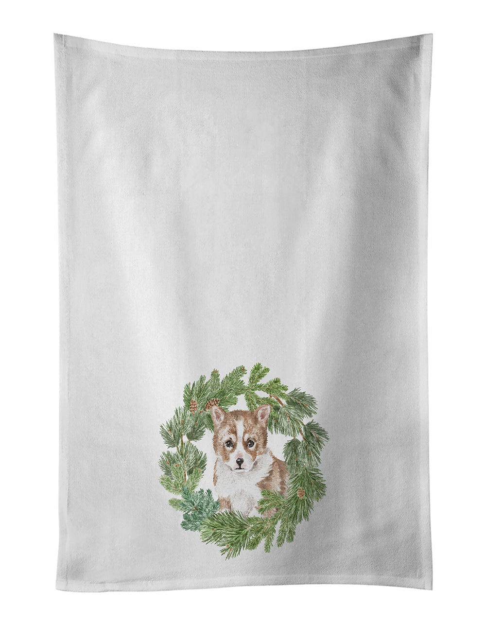 Buy this Corgi Puppy Red Christmas Wreath White Kitchen Towel Set of 2