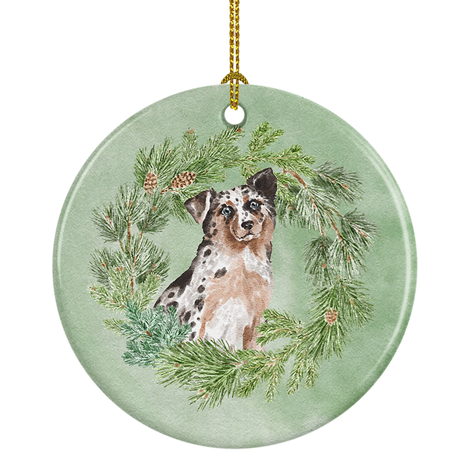 Buy this Australian Shepherd Blue Merle Shorthaired Christmas Wreath Ceramic Ornament