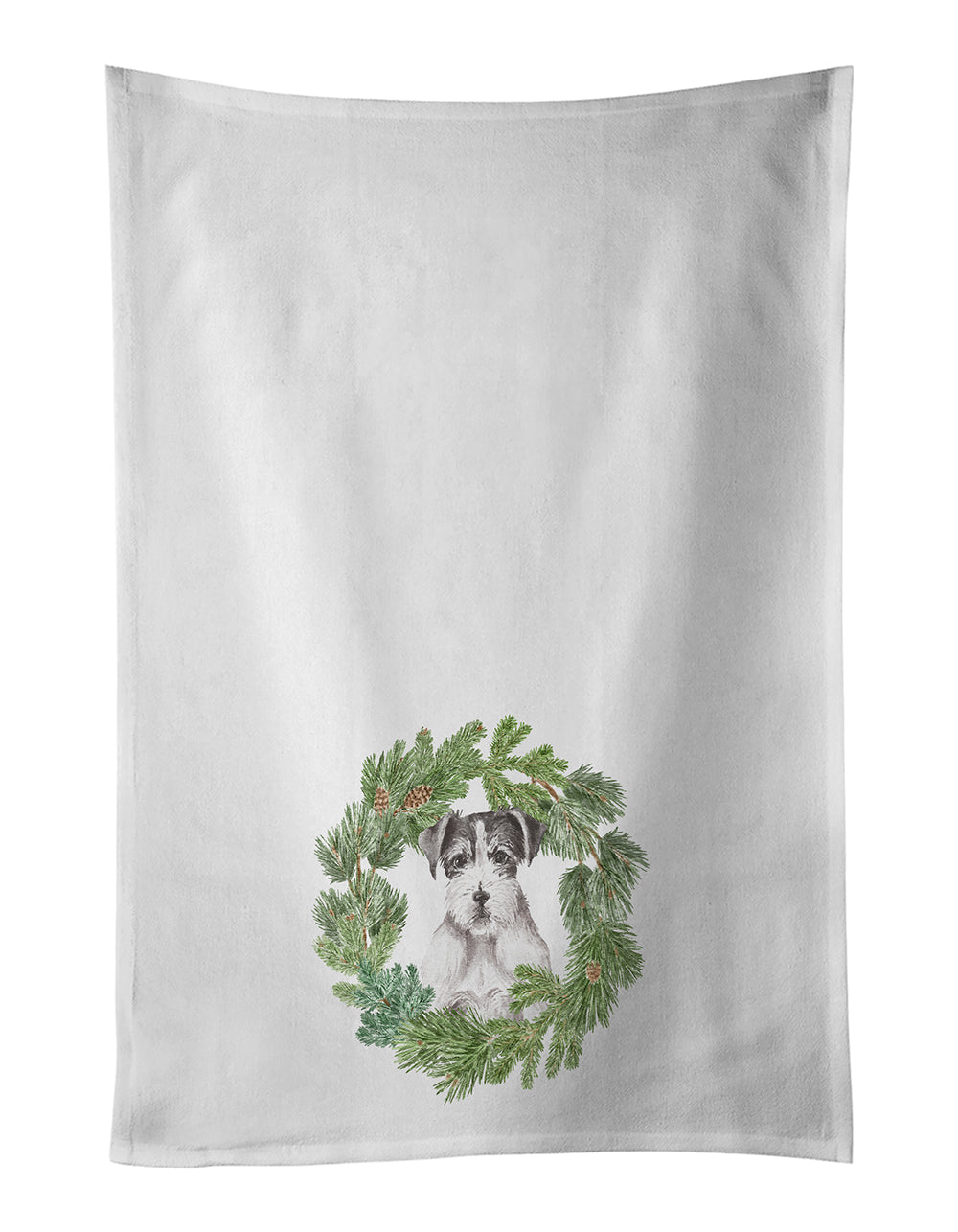 Buy this Jack Russell Terrier Black and White Wirehaired Christmas Wreath White Kitchen Towel Set of 2