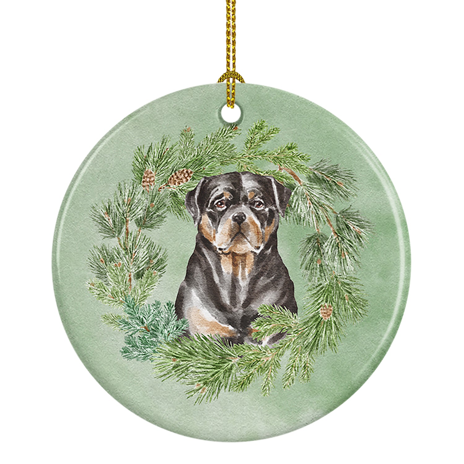 Buy this Rottweiler Sitting Tall Christmas Wreath Ceramic Ornament