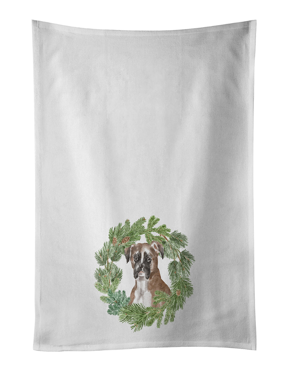 Buy this Boxer Fawn Christmas Wreath White Kitchen Towel Set of 2