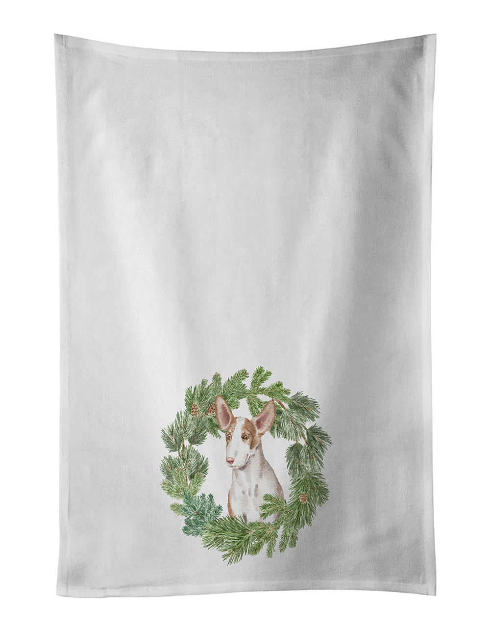 Buy this Ibizan Hound Puppy Christmas Wreath White Kitchen Towel Set of 2