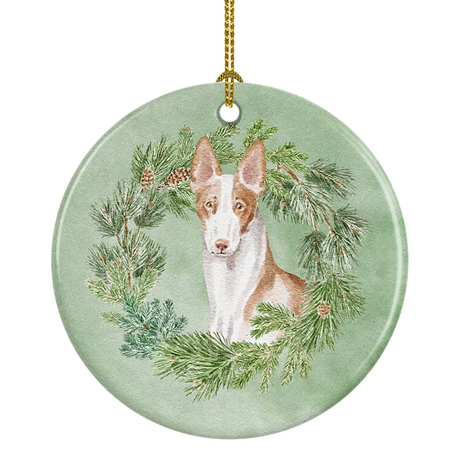 Buy this Ibizan Hound Sitting Tall Christmas Wreath Ceramic Ornament