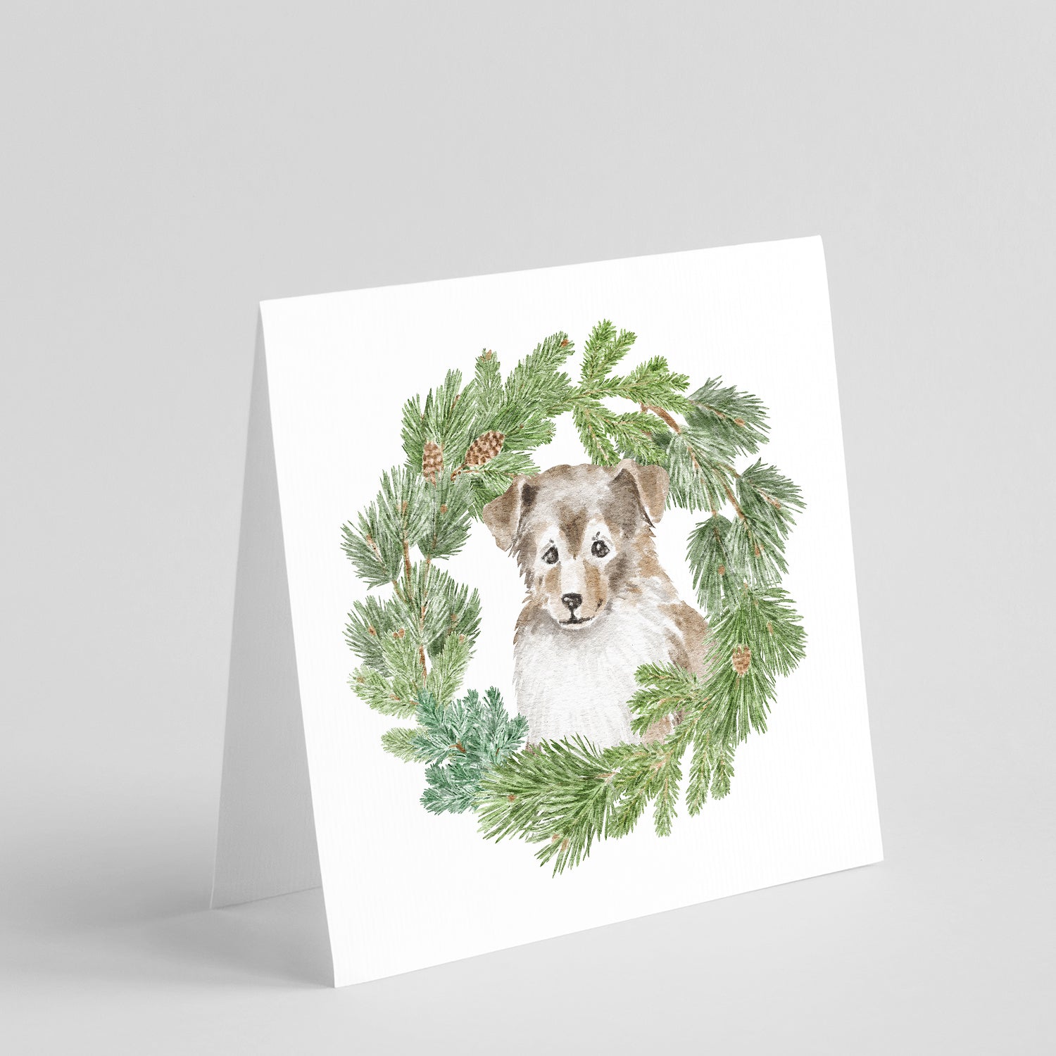 Buy this Sheltie/Shetland Sheepdog Puppy Sable Smile with Christmas Wreath Square Greeting Cards and Envelopes Pack of 8