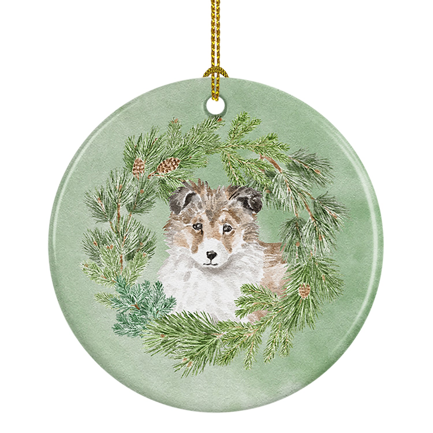 Buy this Sheltie/Shetland Sheepdog Puppy Sable Christmas Wreath Ceramic Ornament