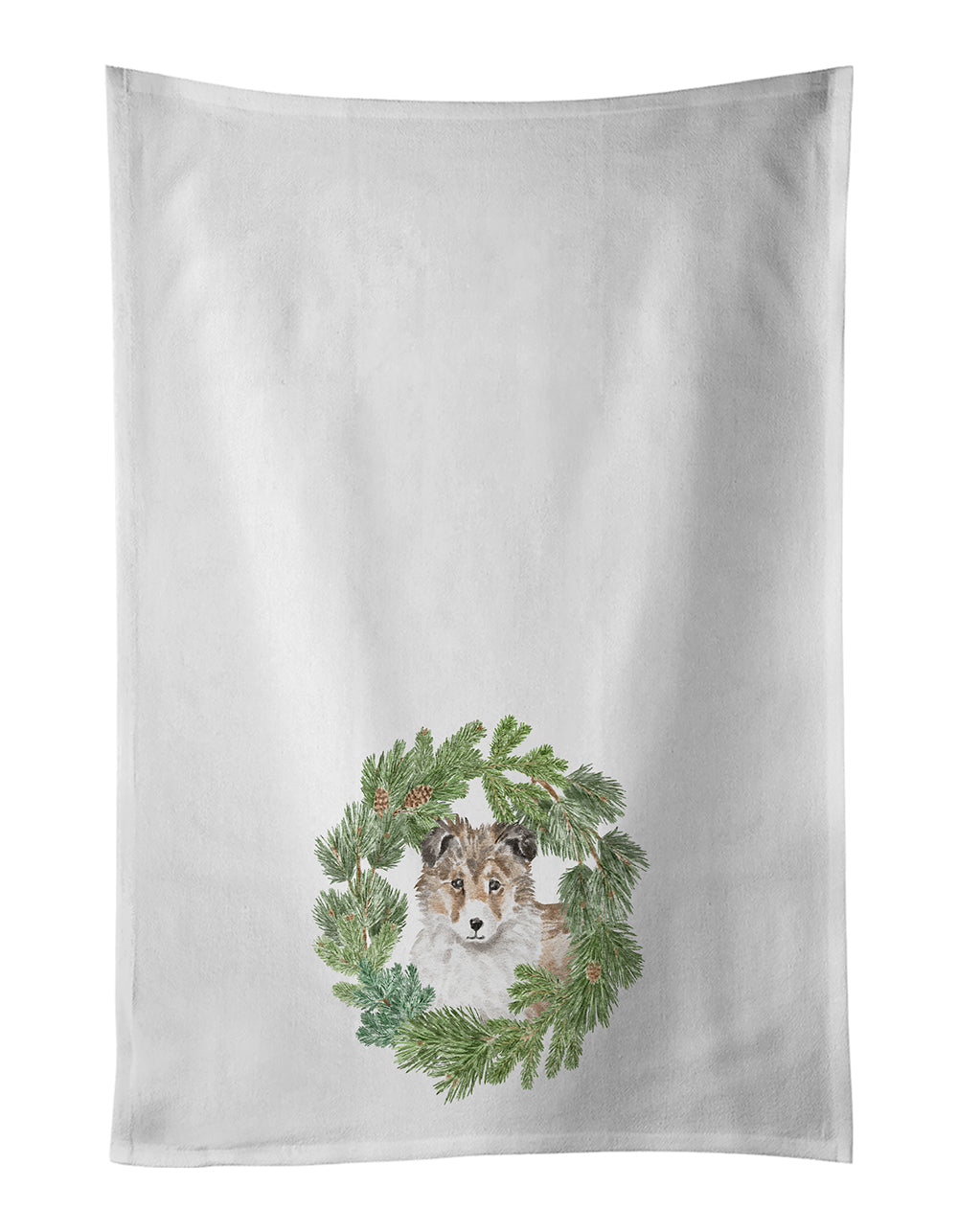 Buy this Sheltie/Shetland Sheepdog Puppy Sable Christmas Wreath White Kitchen Towel Set of 2
