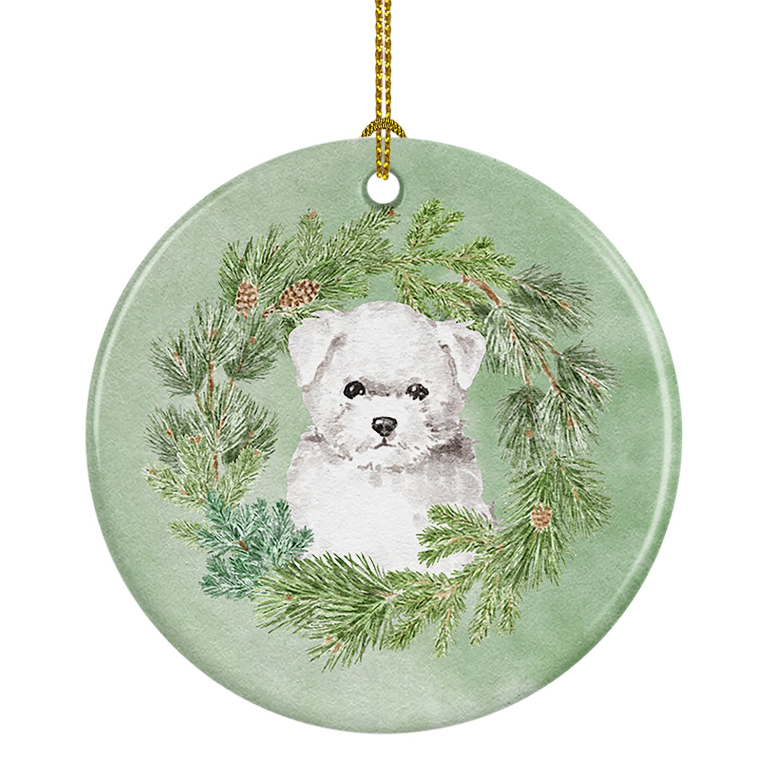 Buy this Bichon Frise Puppy Christmas Wreath Ceramic Ornament