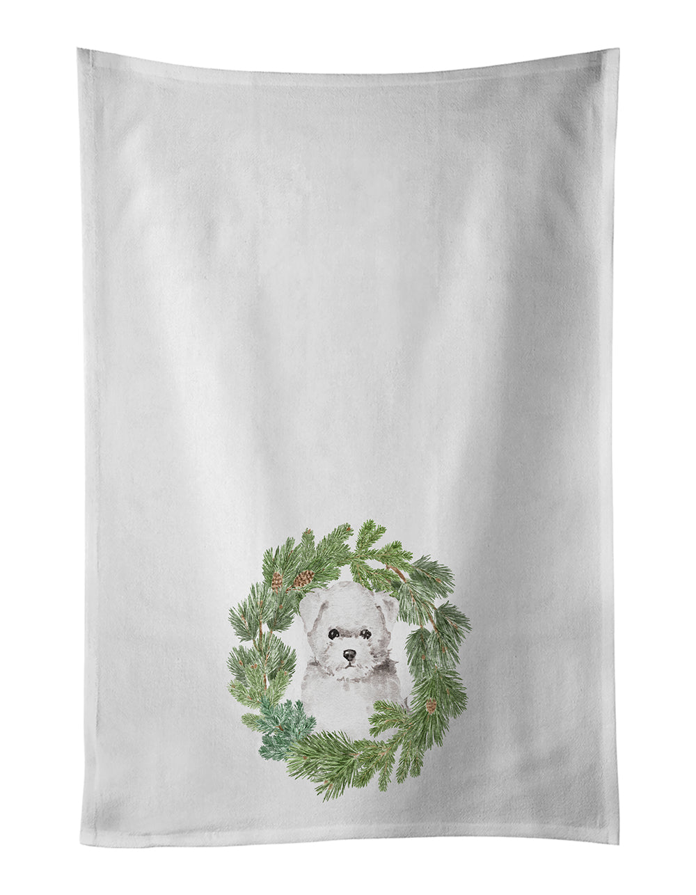 Buy this Bichon Frise Puppy Christmas Wreath White Kitchen Towel Set of 2