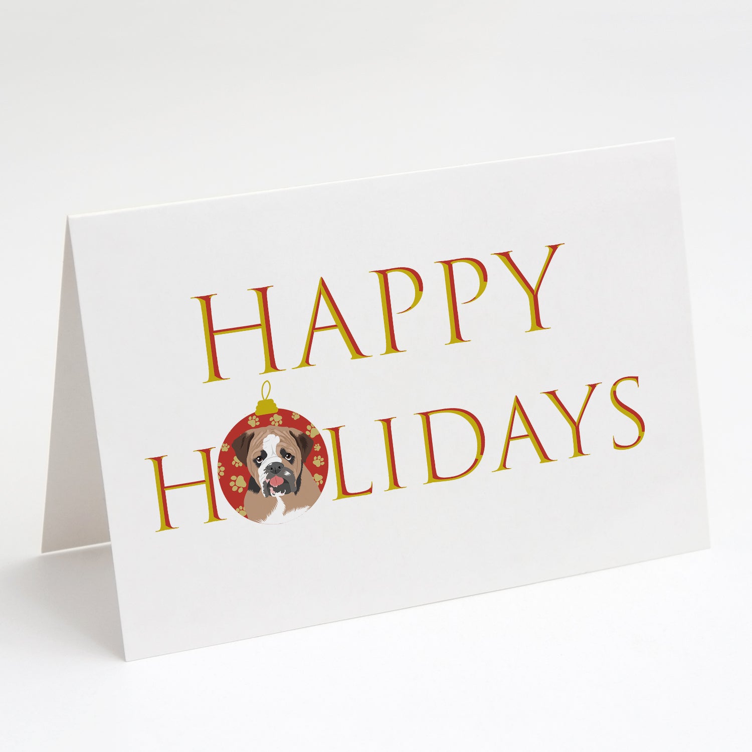 Buy this English Bulldog Tricolor #4 Happy Holidays Greeting Cards and Envelopes Pack of 8