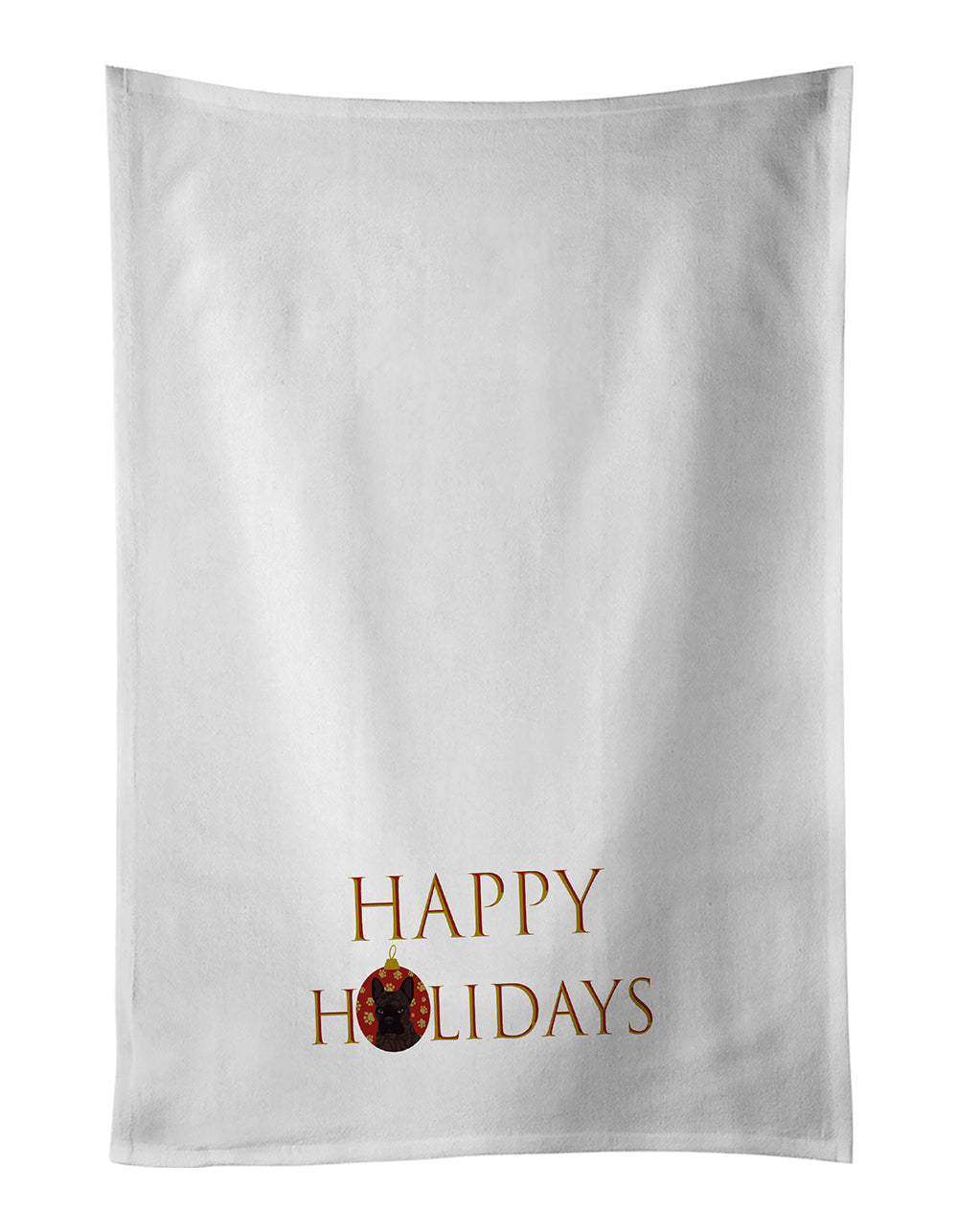 Buy this French Bulldog Brindle #1 Happy Holidays White Kitchen Towel Set of 2