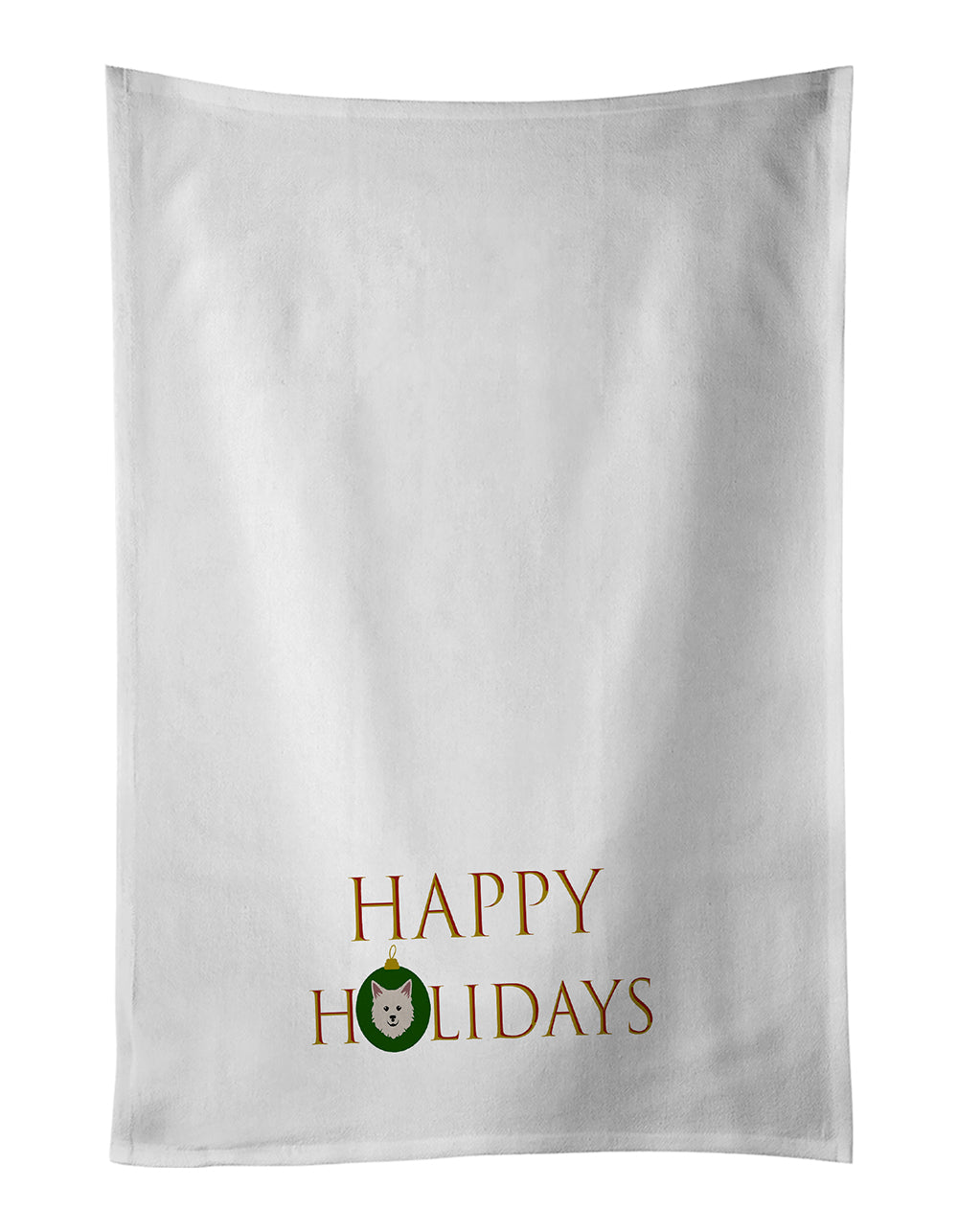 Buy this Italian Spitz - Dog Face Happy Holidays Christmas White Kitchen Towel Set of 2
