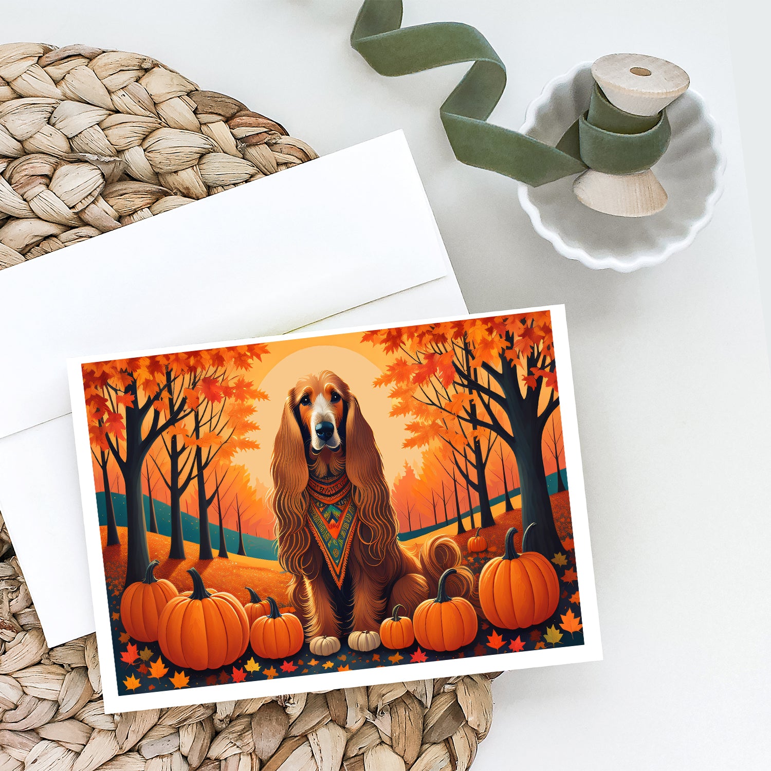 Afghan Hound Fall Greeting Cards and Envelopes Pack of 8