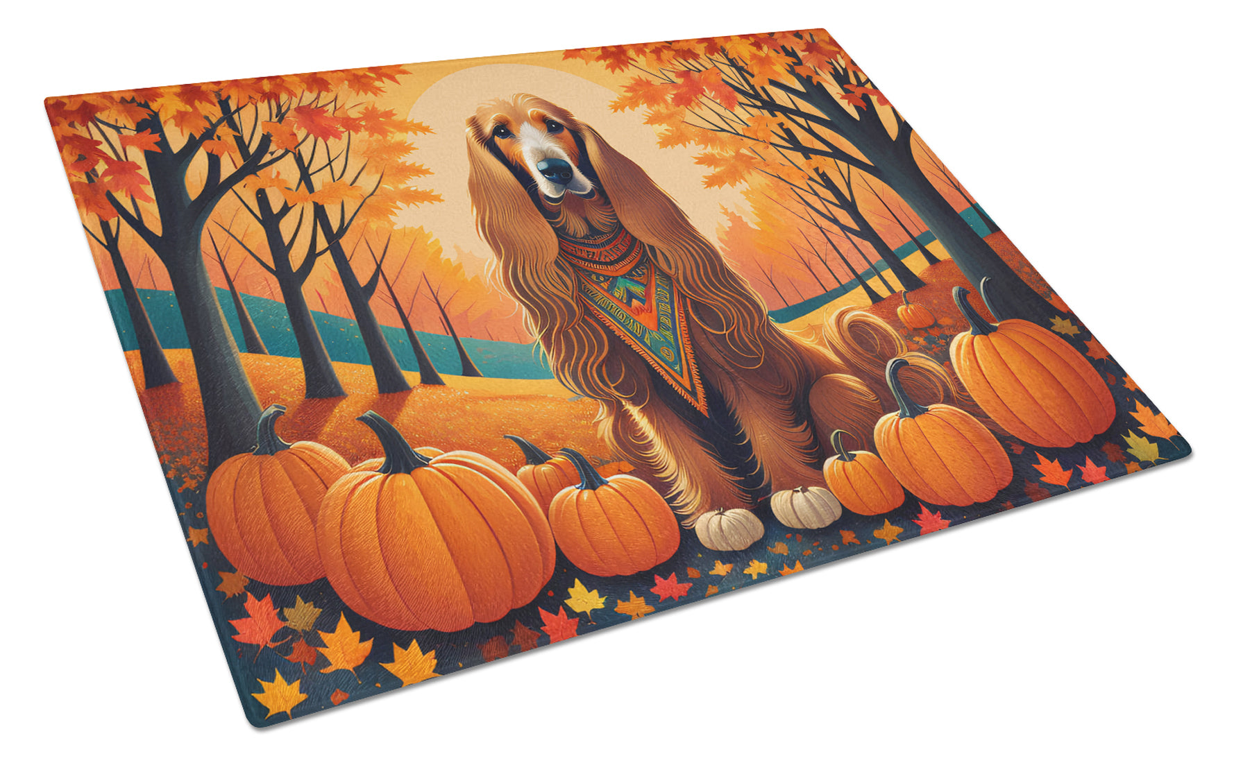 Buy this Afghan Hound Fall Glass Cutting Board Large