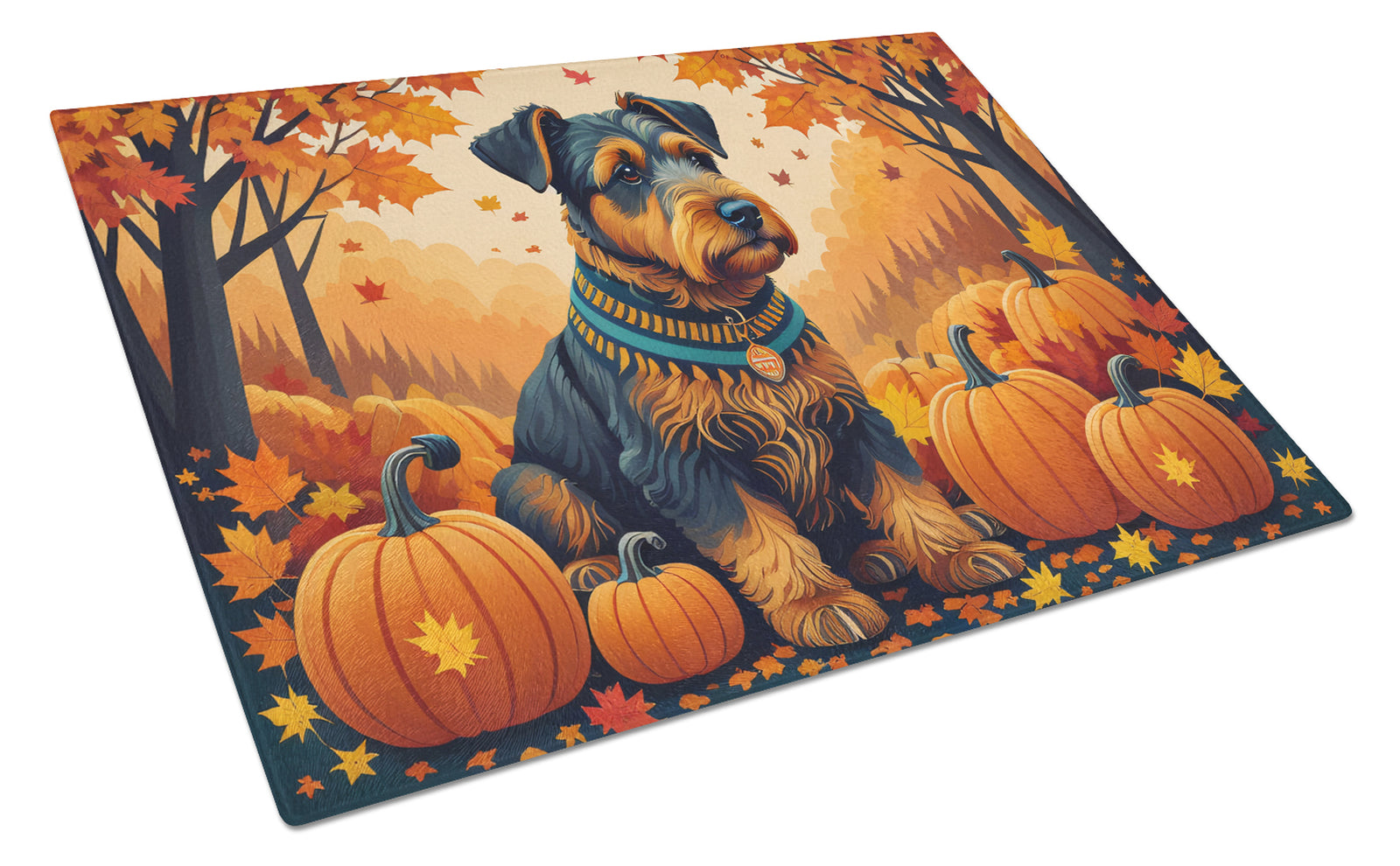 Buy this Airedale Terrier Fall Glass Cutting Board Large