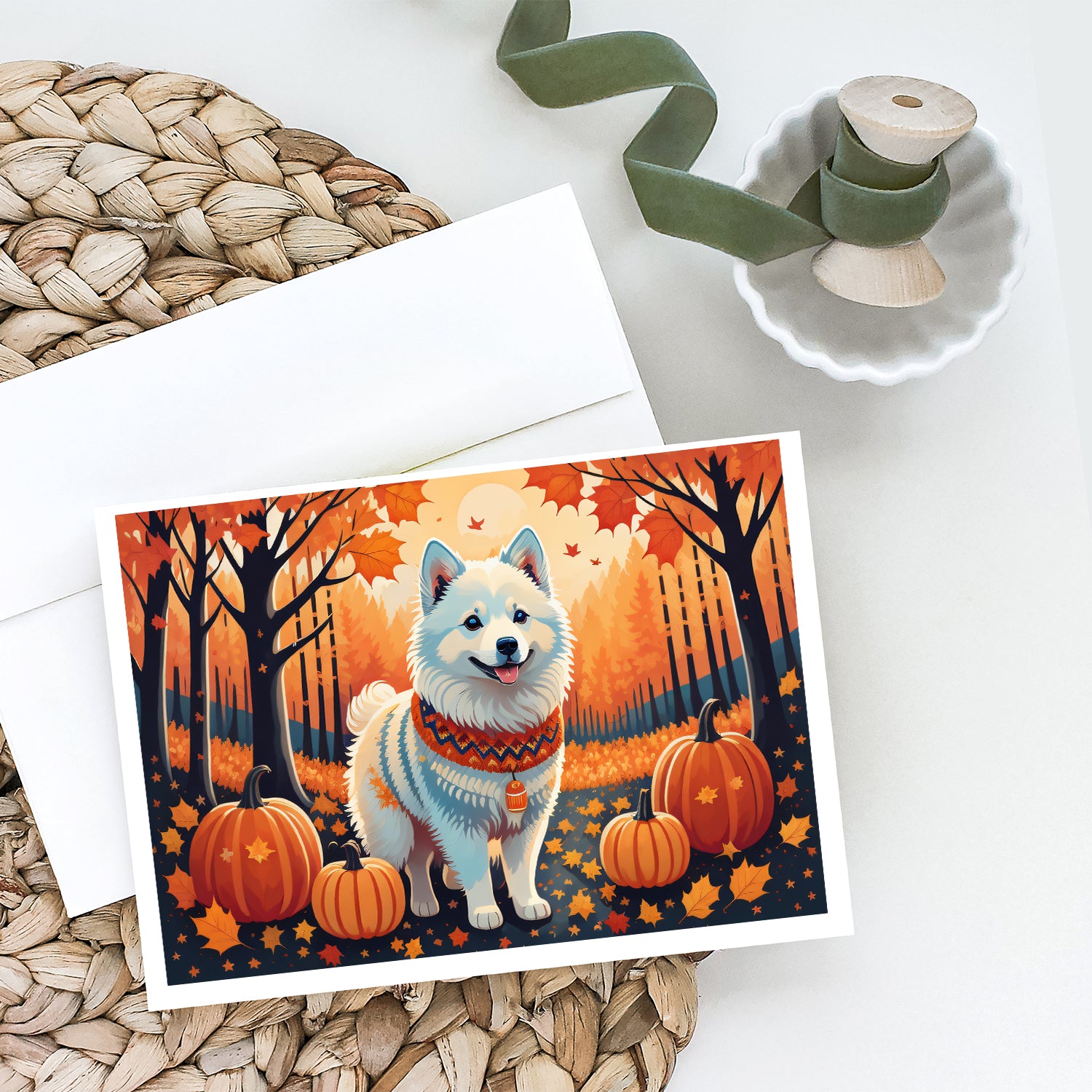 Buy this American Eskimo Fall Greeting Cards and Envelopes Pack of 8