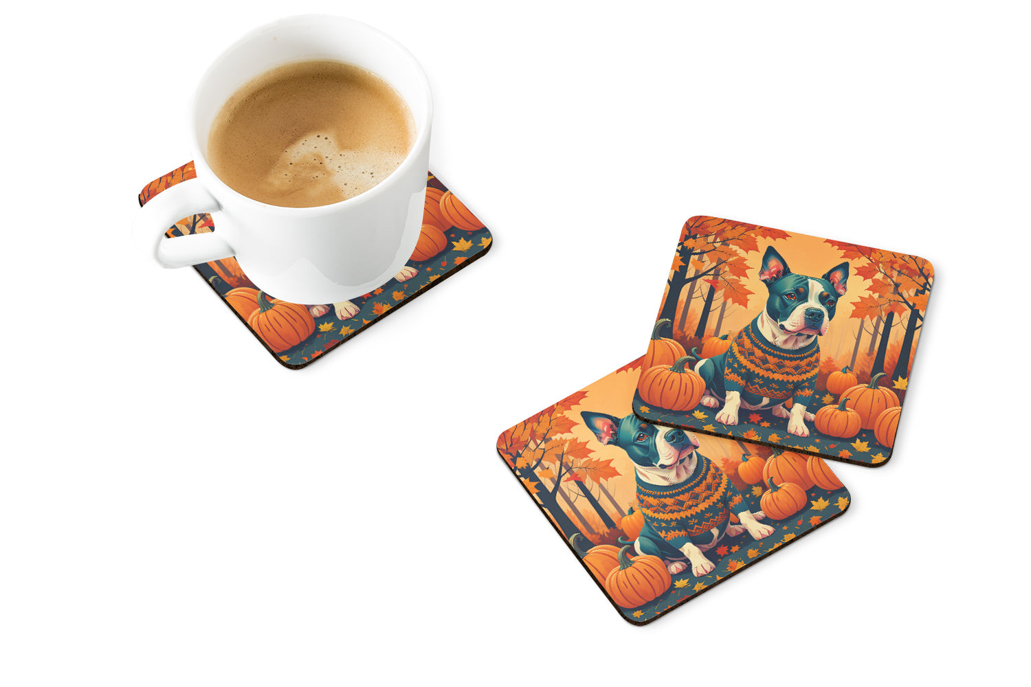 Buy this Pit Bull Terrier Fall Foam Coaster Set of 4