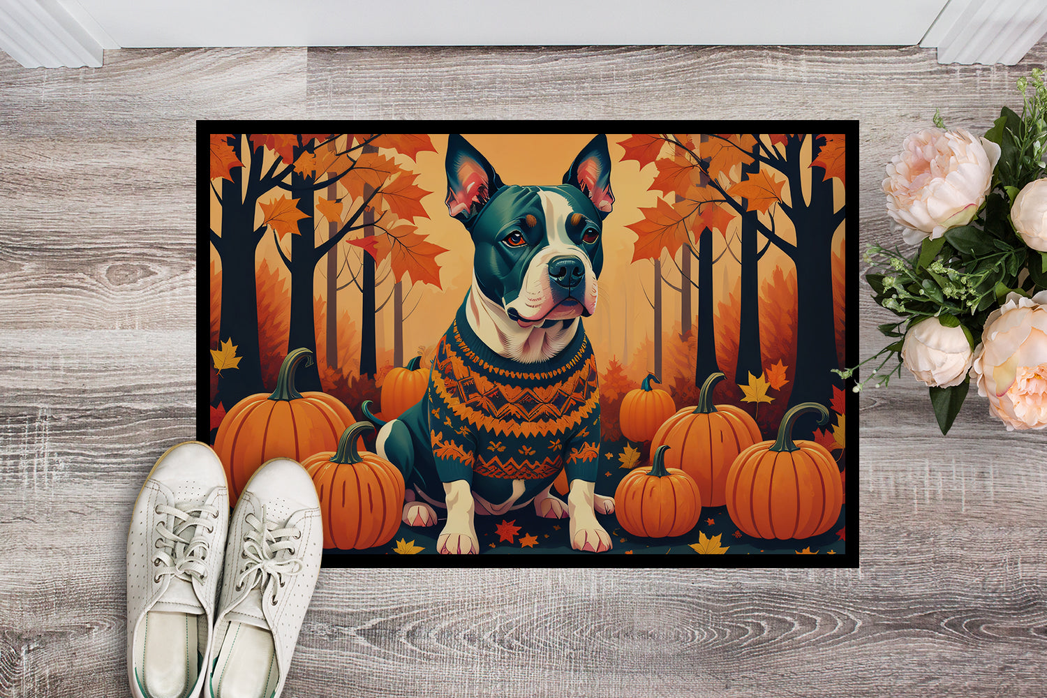 Buy this Pit Bull Terrier Fall Indoor or Outdoor Mat 24x36