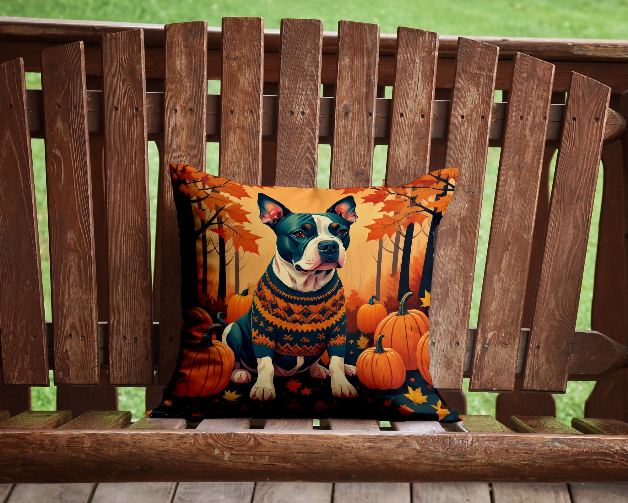 Buy this Pit Bull Terrier Fall Fabric Decorative Pillow