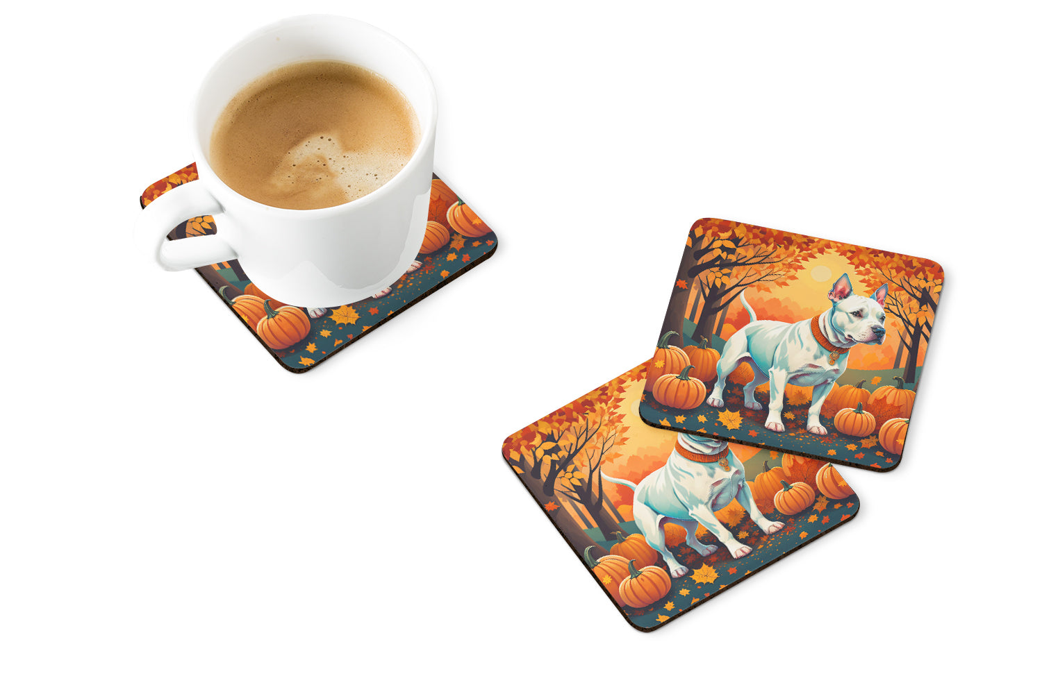 Buy this White Pit Bull Terrier Fall Foam Coaster Set of 4
