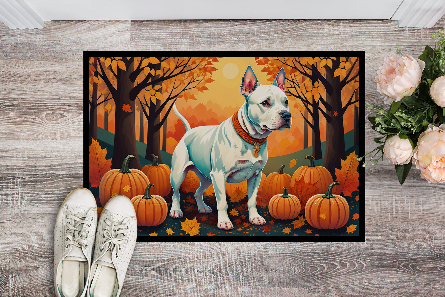 Buy this White Pit Bull Terrier Fall Indoor or Outdoor Mat 24x36