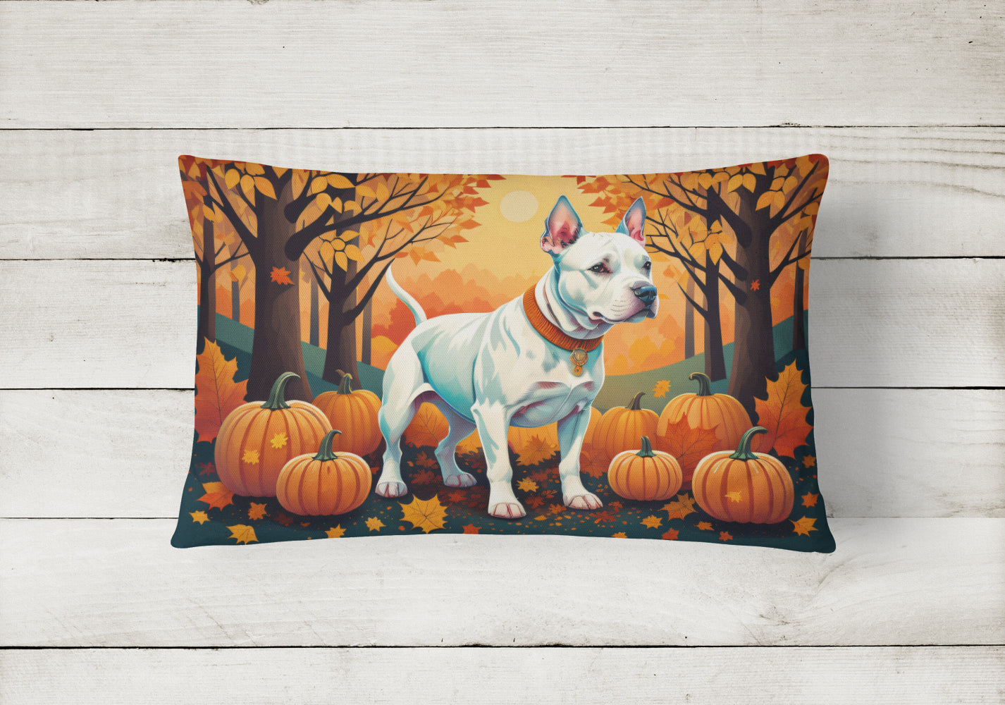 Buy this White Pit Bull Terrier Fall Fabric Decorative Pillow