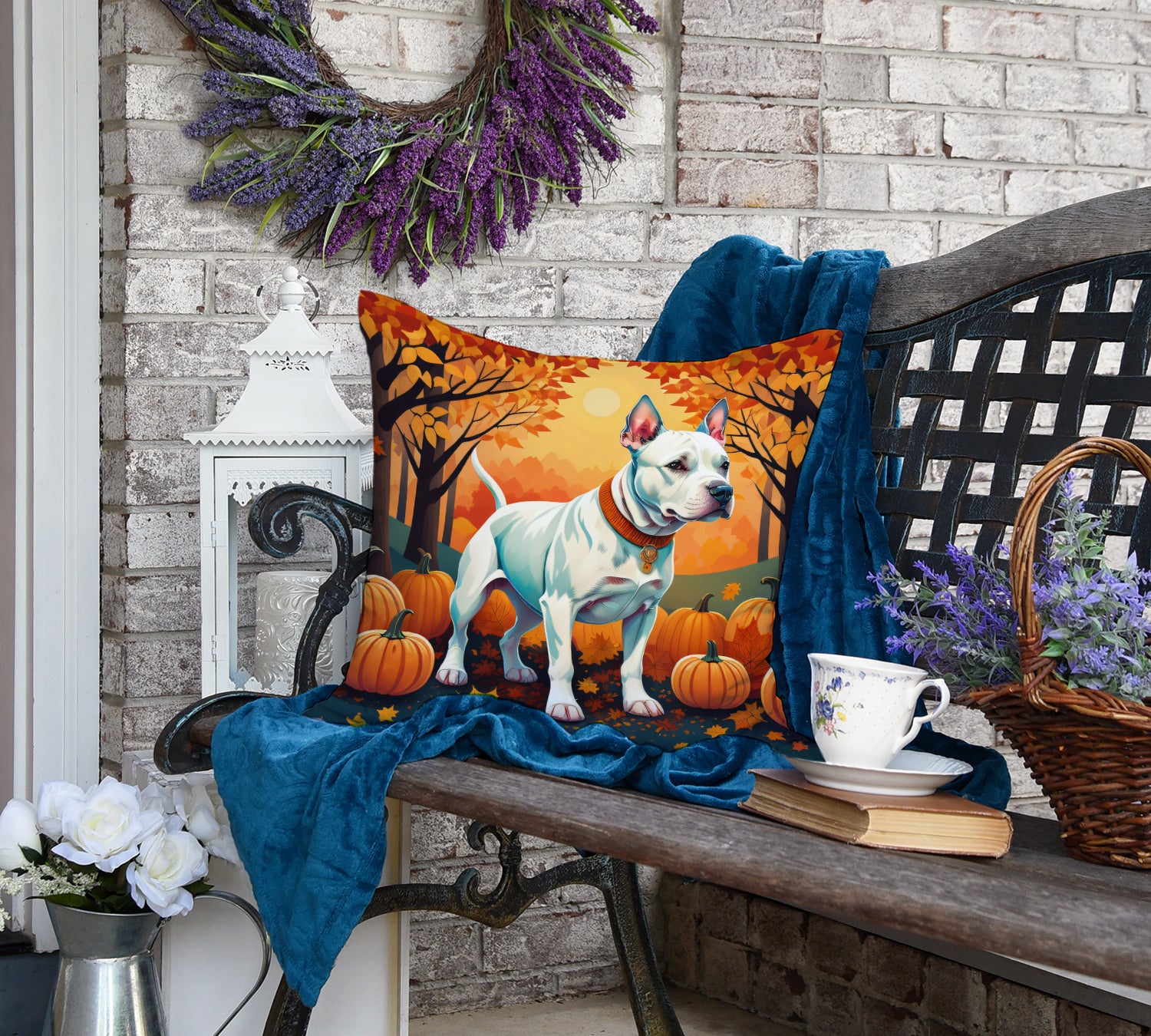 Buy this White Pit Bull Terrier Fall Fabric Decorative Pillow