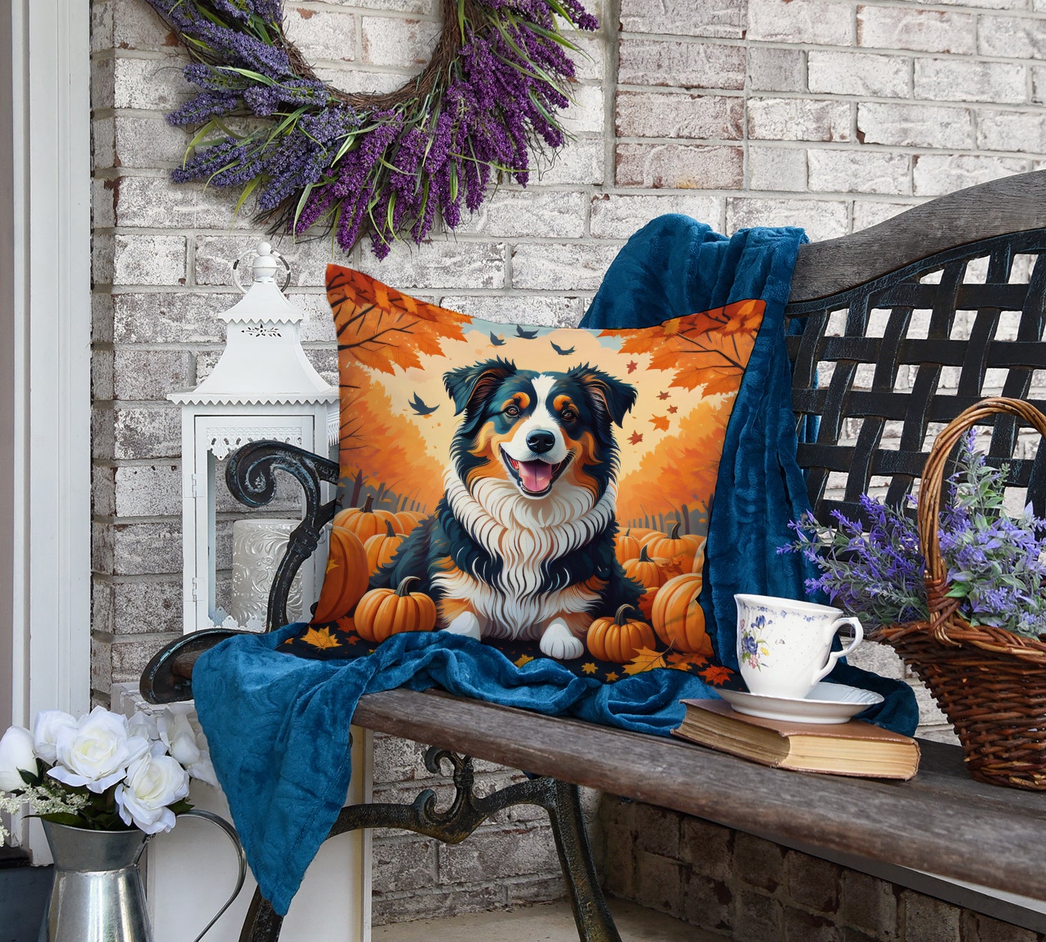 Buy this Australian Shepherd Terrier Fall Fabric Decorative Pillow