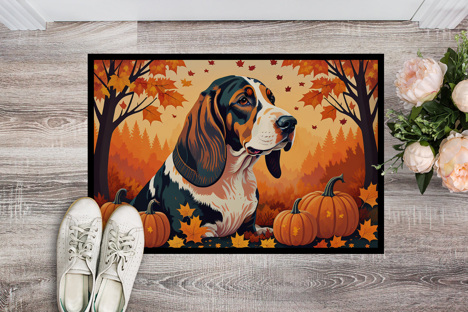 Buy this Basset Hound Fall Indoor or Outdoor Mat 24x36