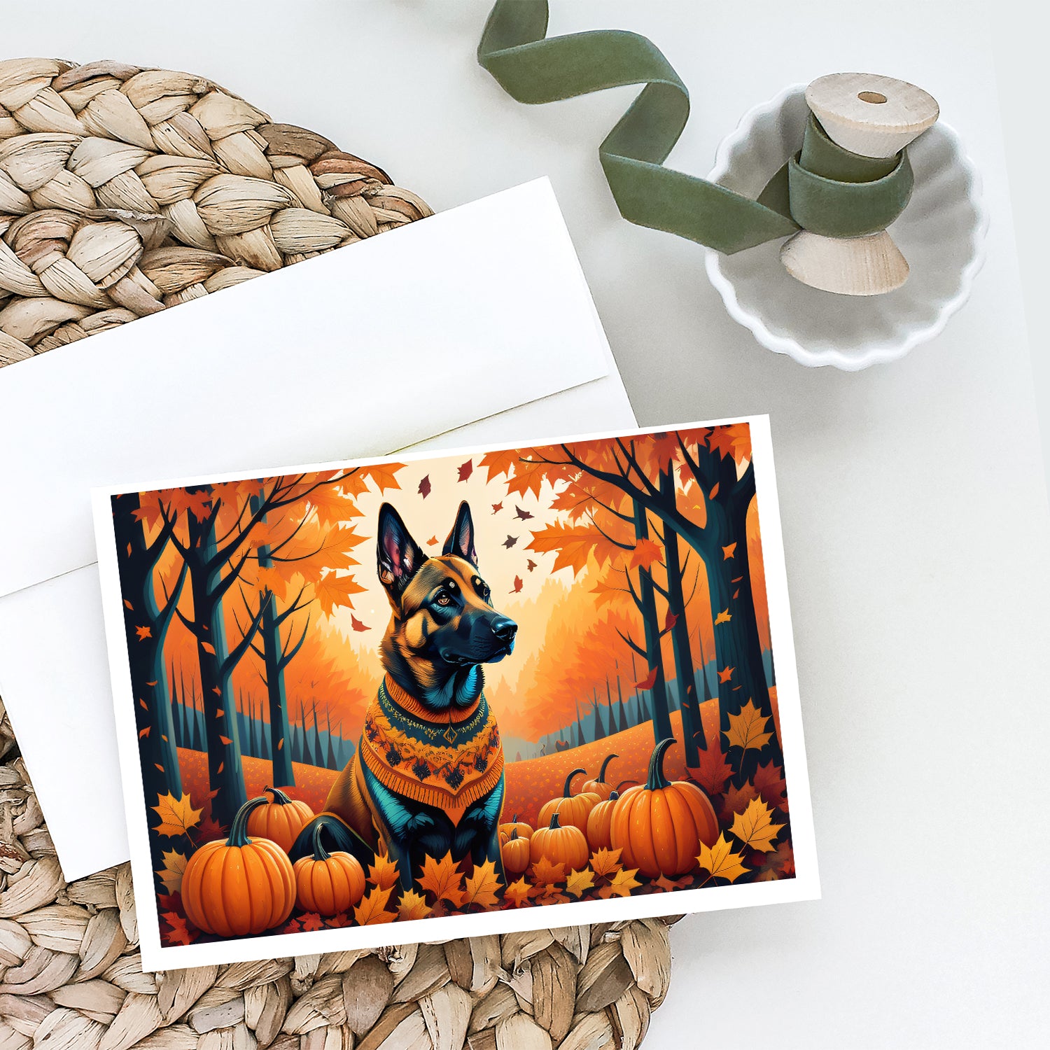 Belgian Malinois Fall Greeting Cards and Envelopes Pack of 8