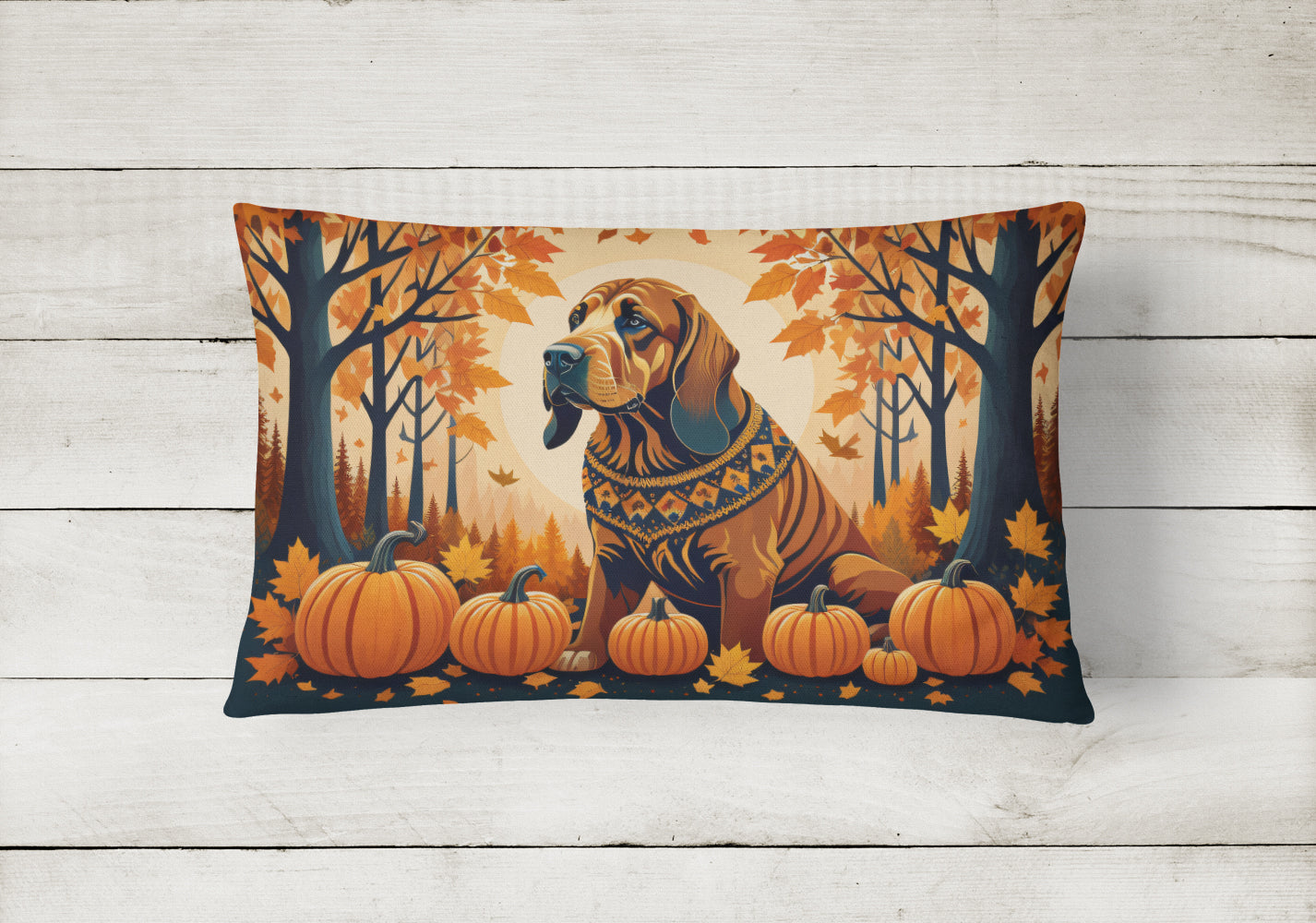 Bloodhound Fall Fabric Decorative Pillow