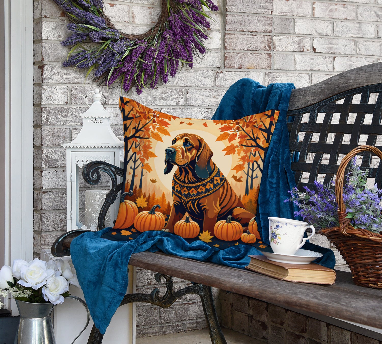 Buy this Bloodhound Fall Fabric Decorative Pillow
