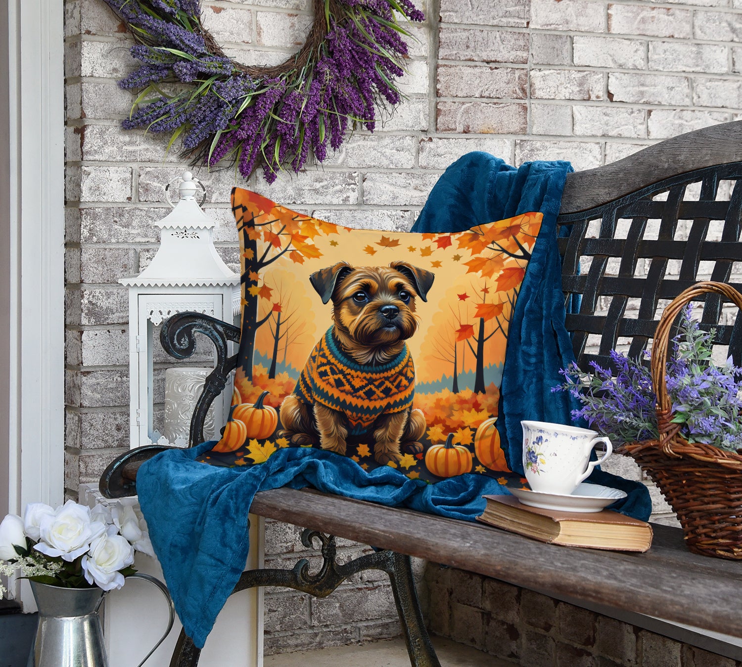 Border Terrier Fall Fabric Decorative Pillow