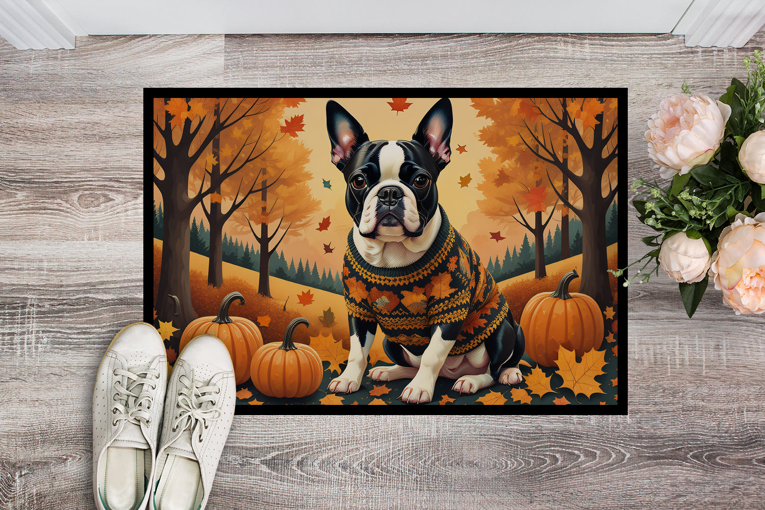 Buy this Boston Terrier Fall Indoor or Outdoor Mat 24x36