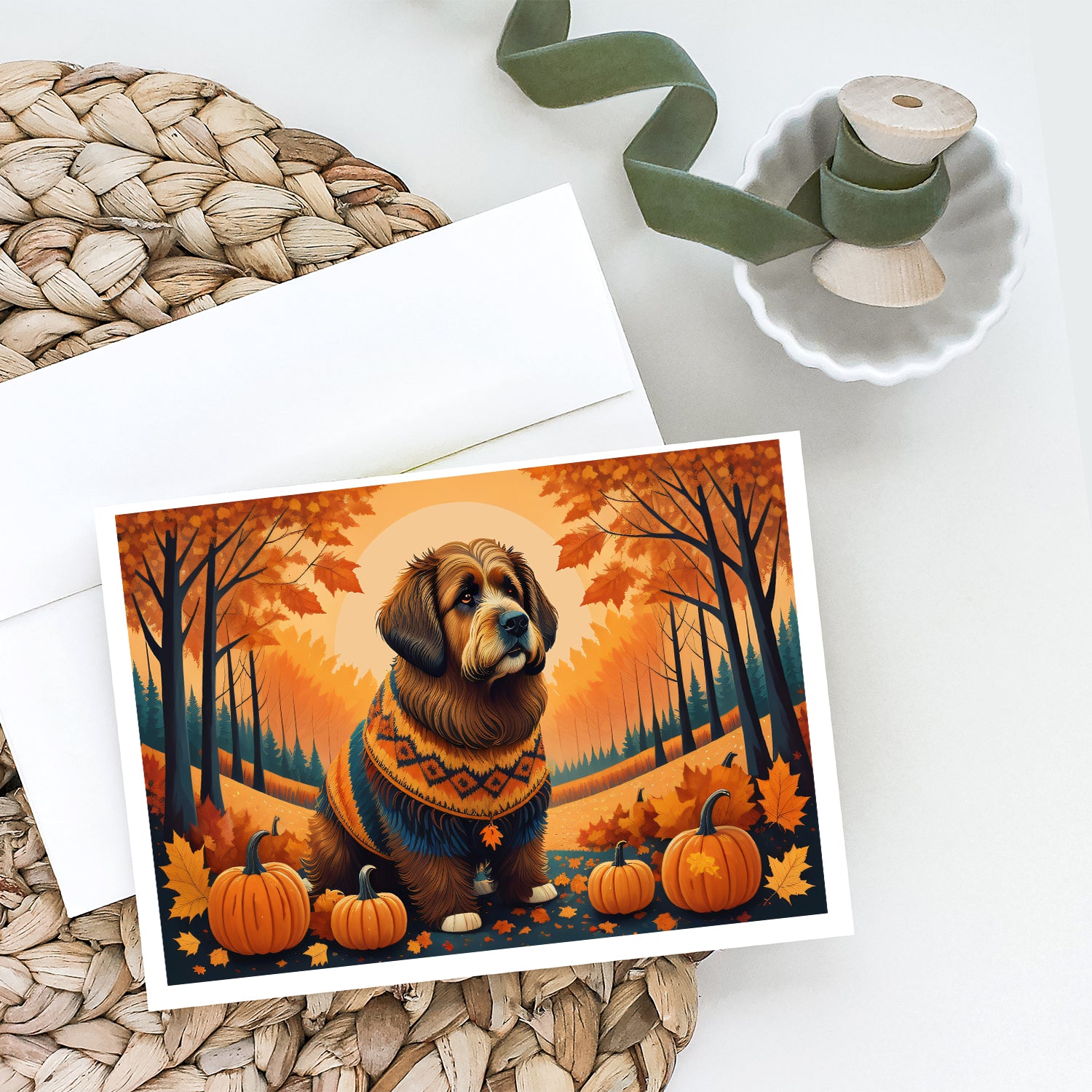 Briard Fall Greeting Cards and Envelopes Pack of 8