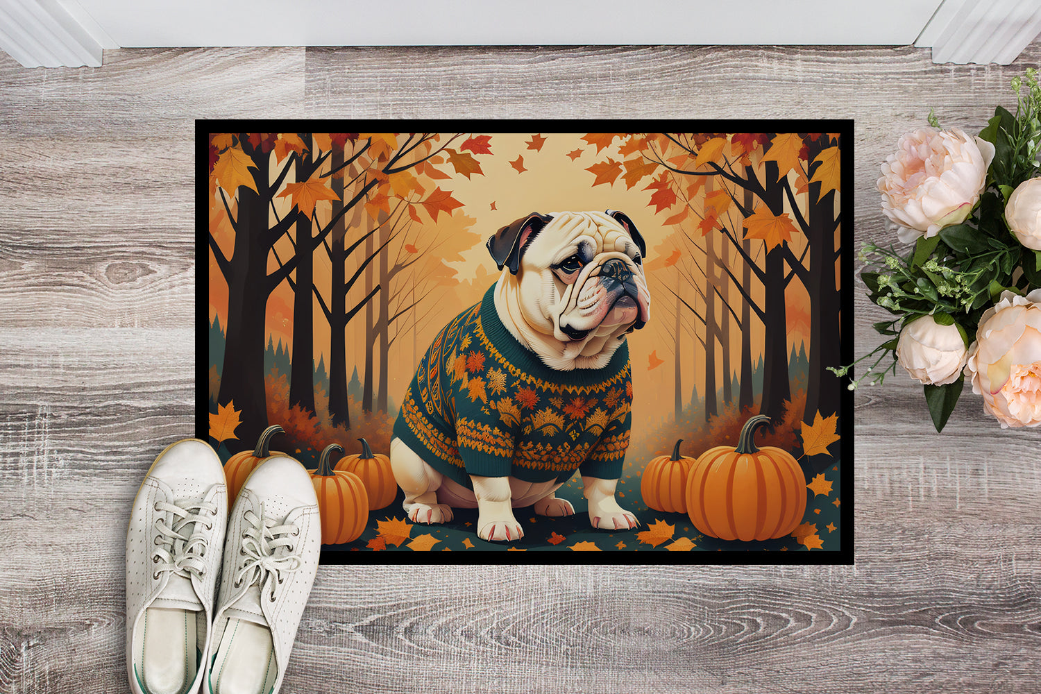 Buy this White English Bulldog Fall Indoor or Outdoor Mat 24x36