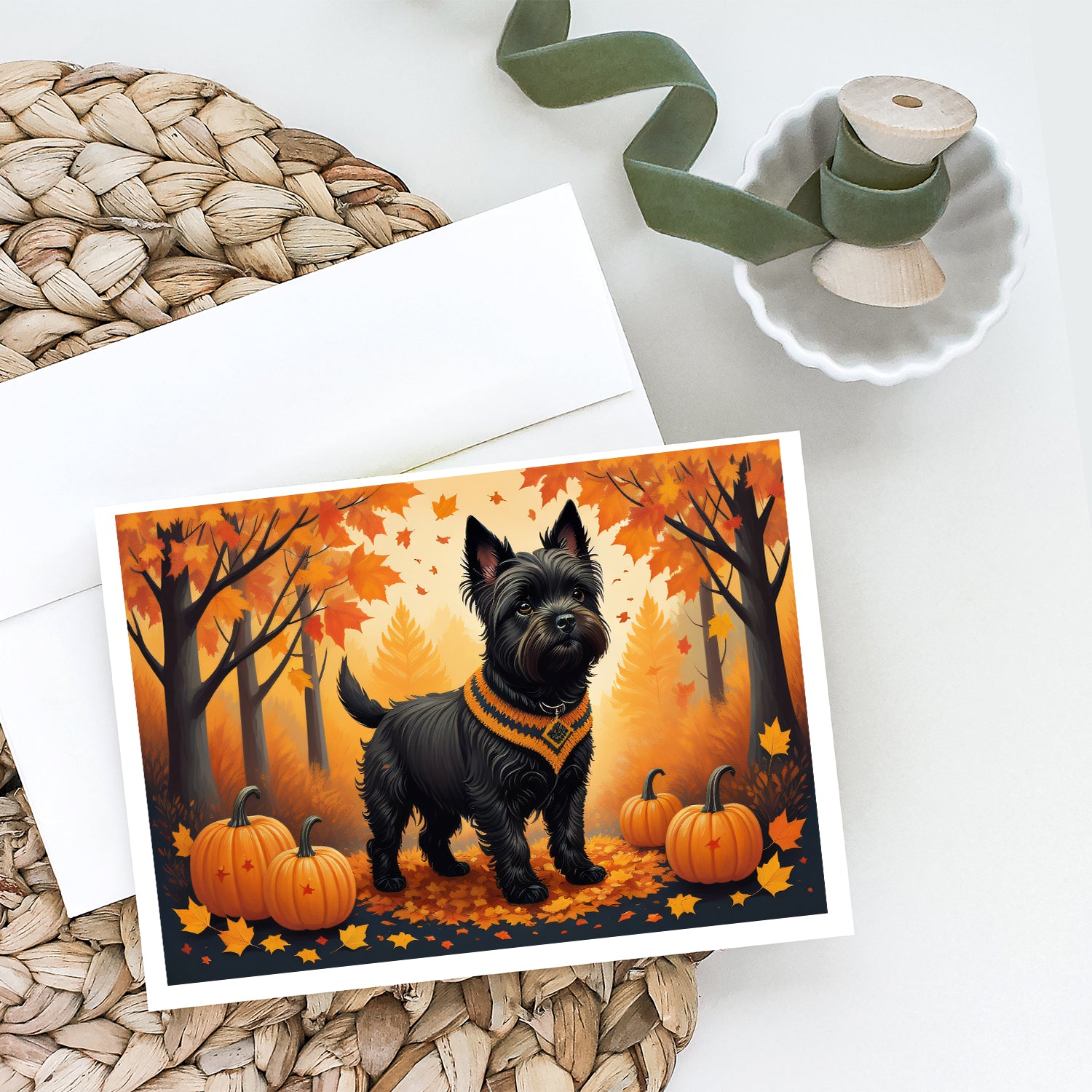 Black Cairn Terrier Fall Greeting Cards and Envelopes Pack of 8