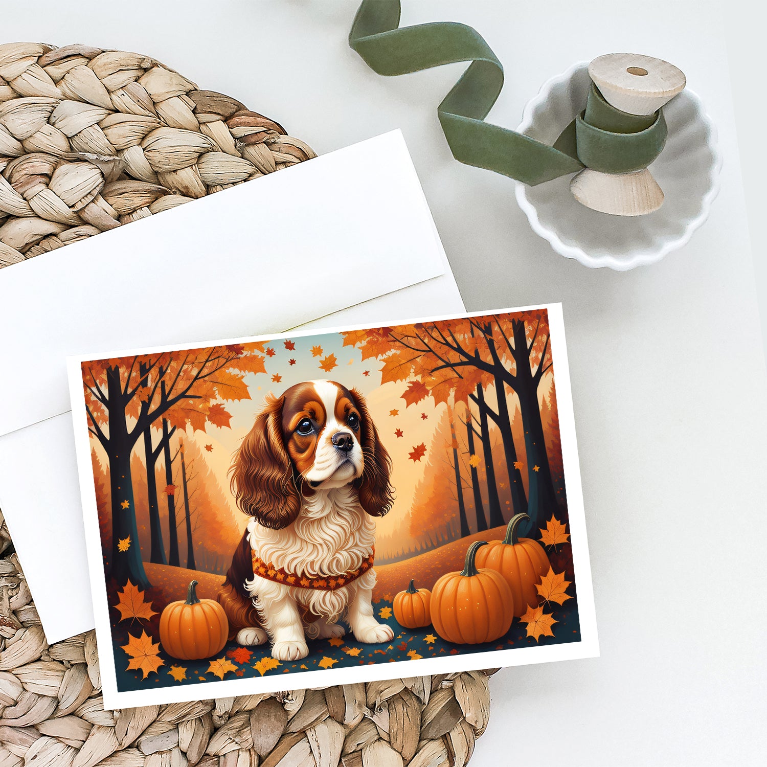 Cavalier Spaniel Fall Greeting Cards and Envelopes Pack of 8