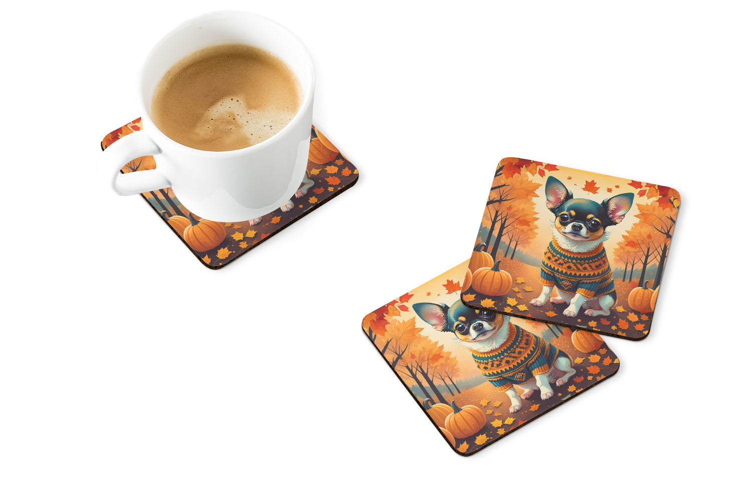 Buy this Tricolor Chihuahua Fall Foam Coaster Set of 4