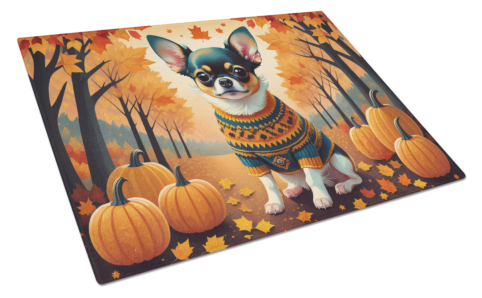 Buy this Tricolor Chihuahua Fall Glass Cutting Board Large