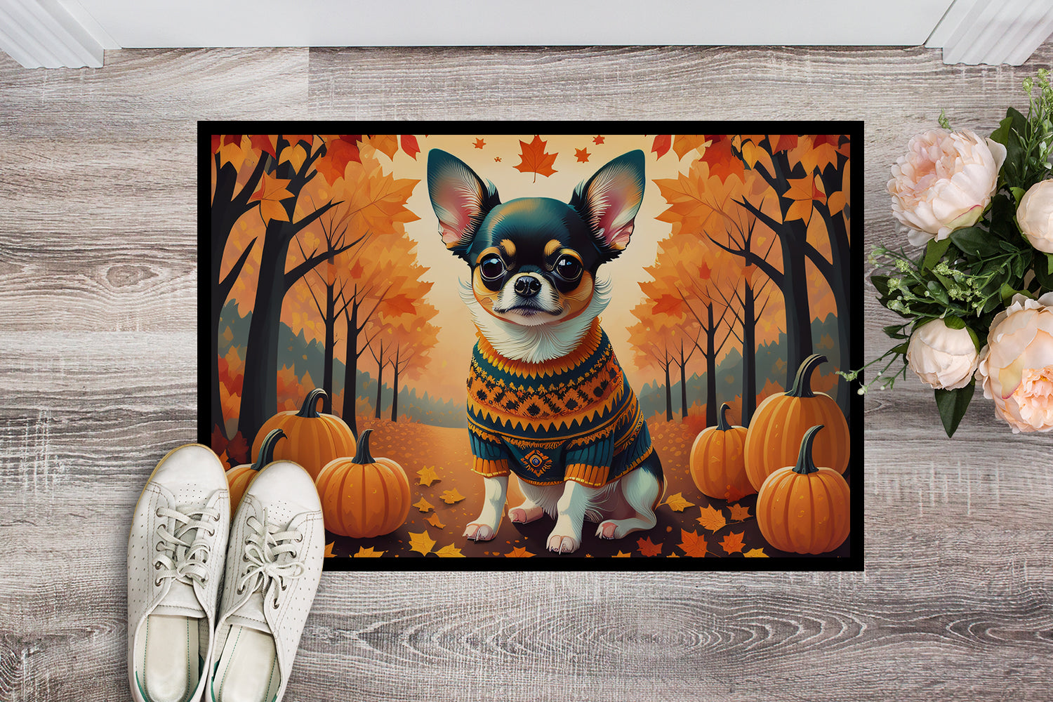 Tricolor Chihuahua Fall Doormat 18x27