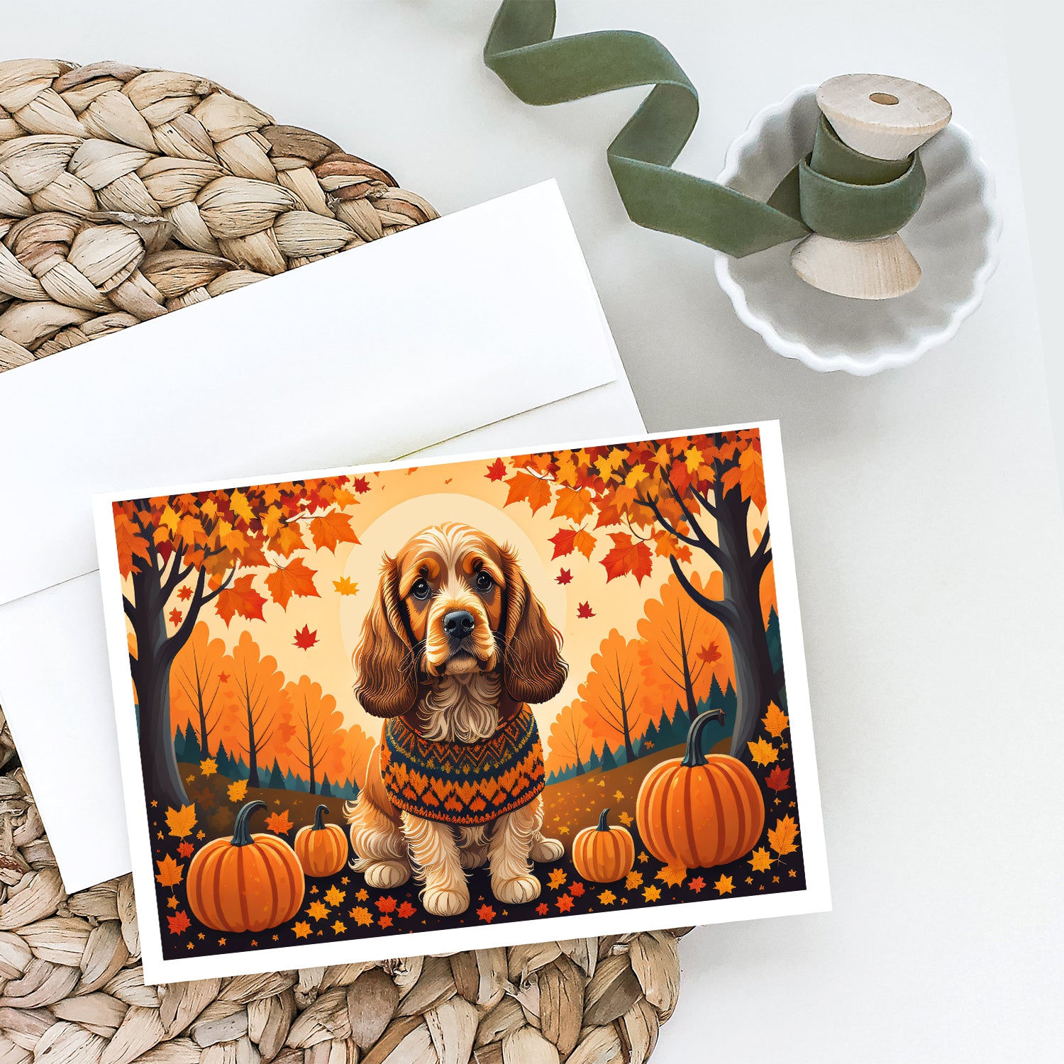 Cocker Spaniel Fall Greeting Cards and Envelopes Pack of 8