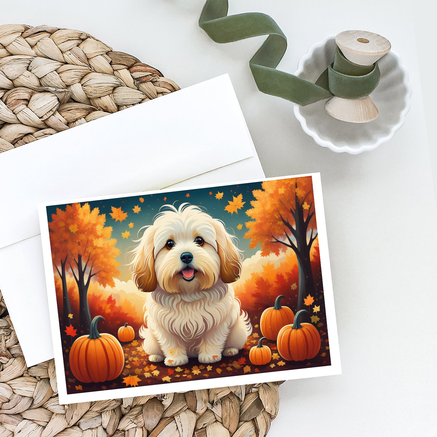 Coton De Tulear Fall Greeting Cards and Envelopes Pack of 8