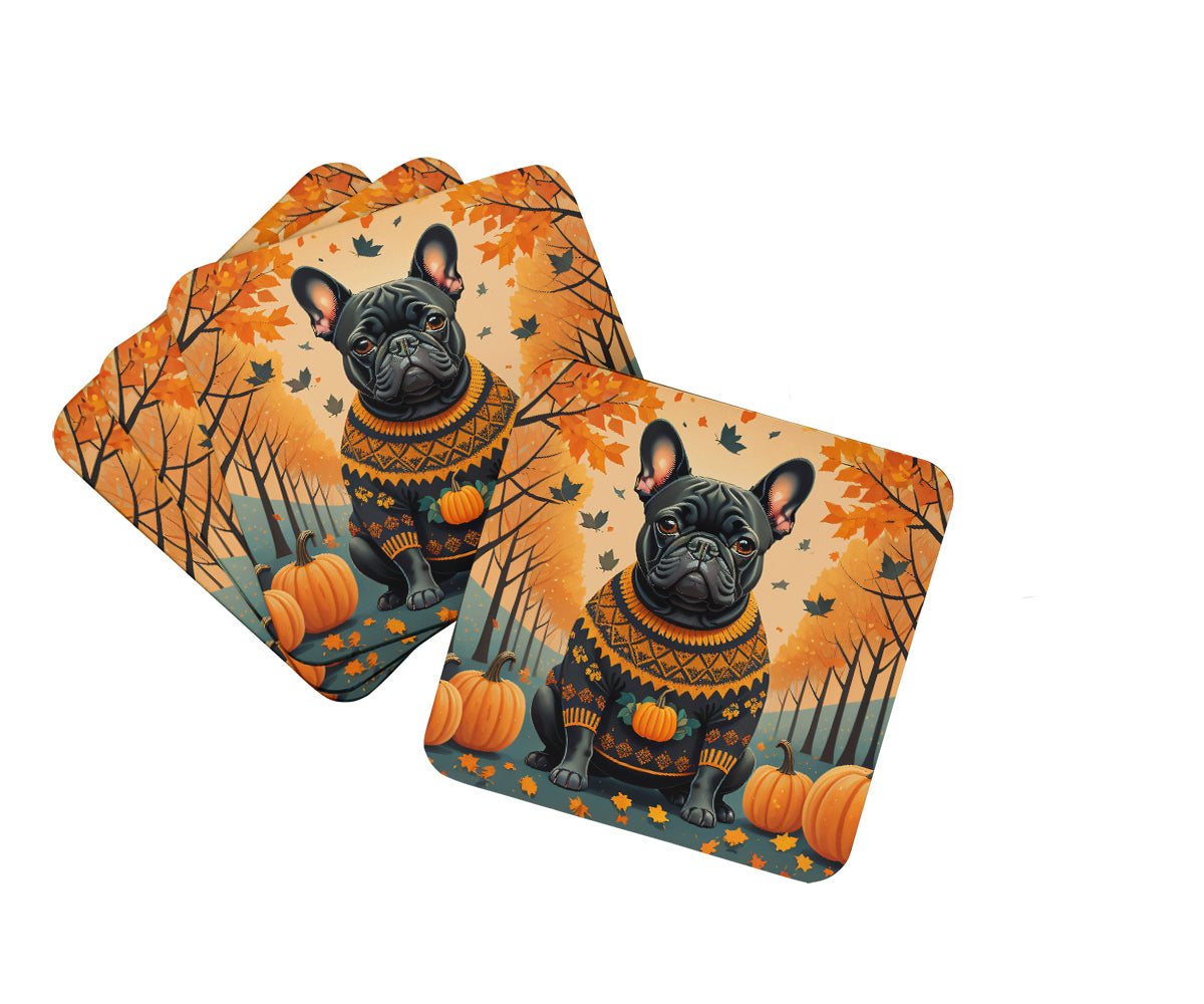 Buy this Black French Bulldog Fall Foam Coaster Set of 4