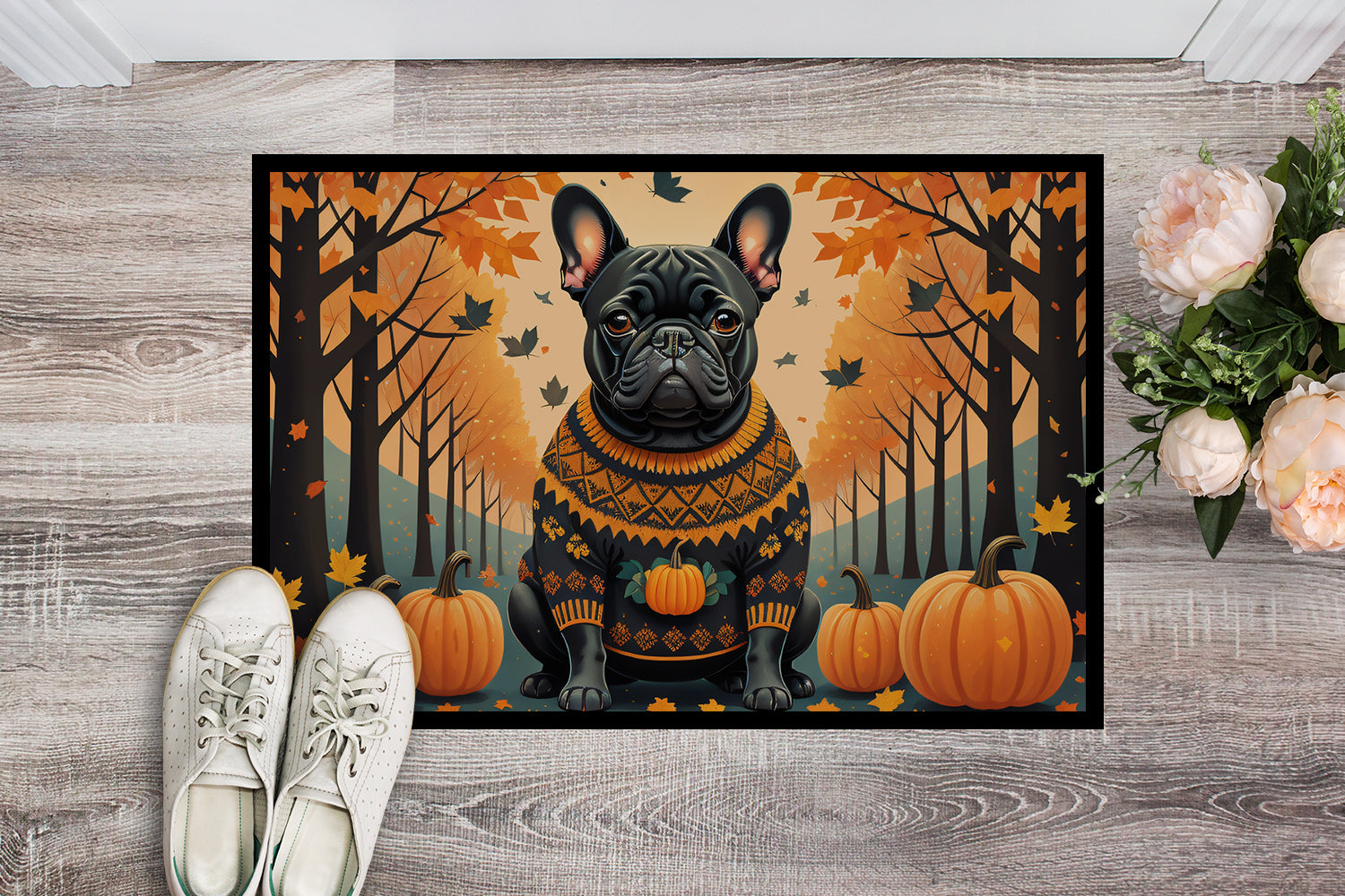 Buy this Black French Bulldog Fall Indoor or Outdoor Mat 24x36
