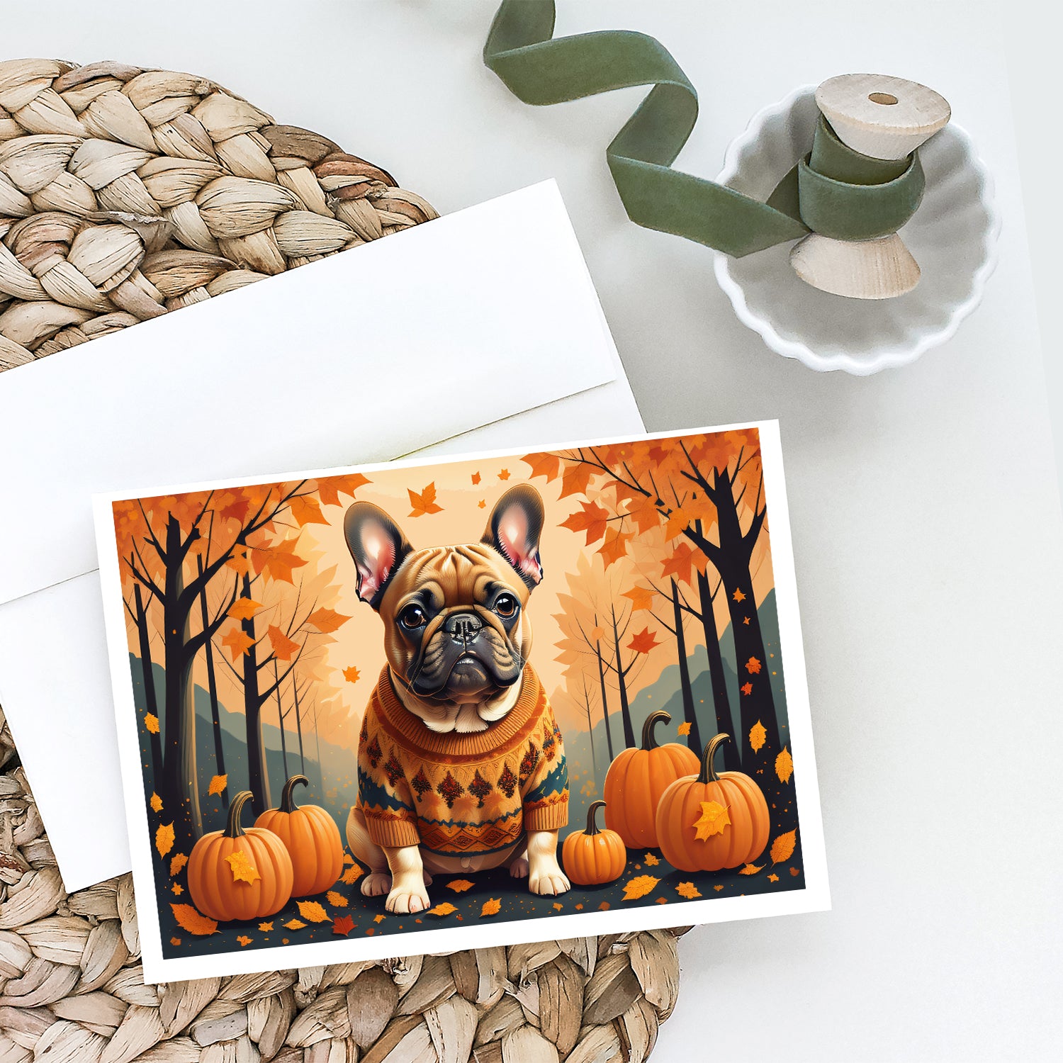 Buy this Fawn French Bulldog Fall Greeting Cards and Envelopes Pack of 8