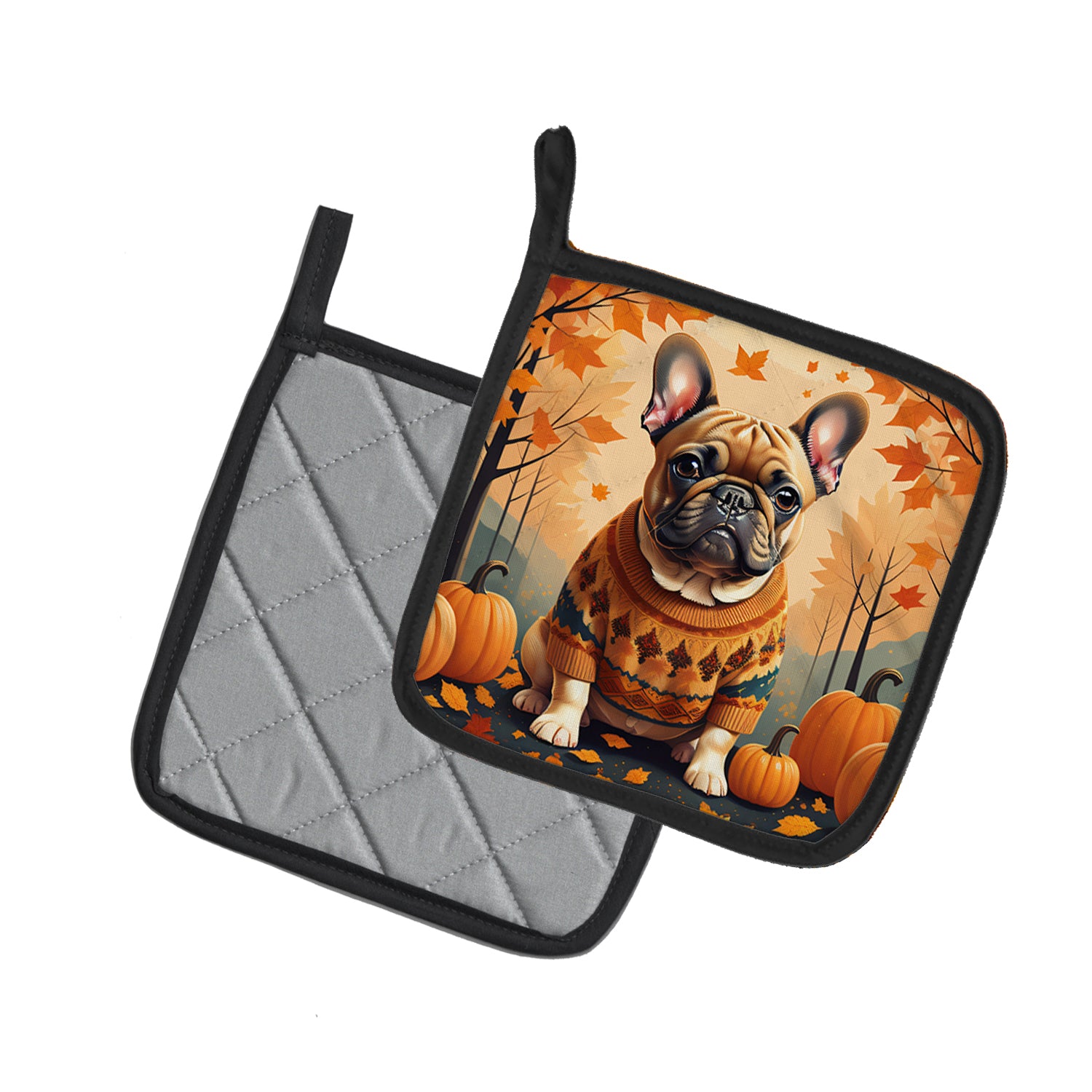 Fawn French Bulldog Fall Pair of Pot Holders